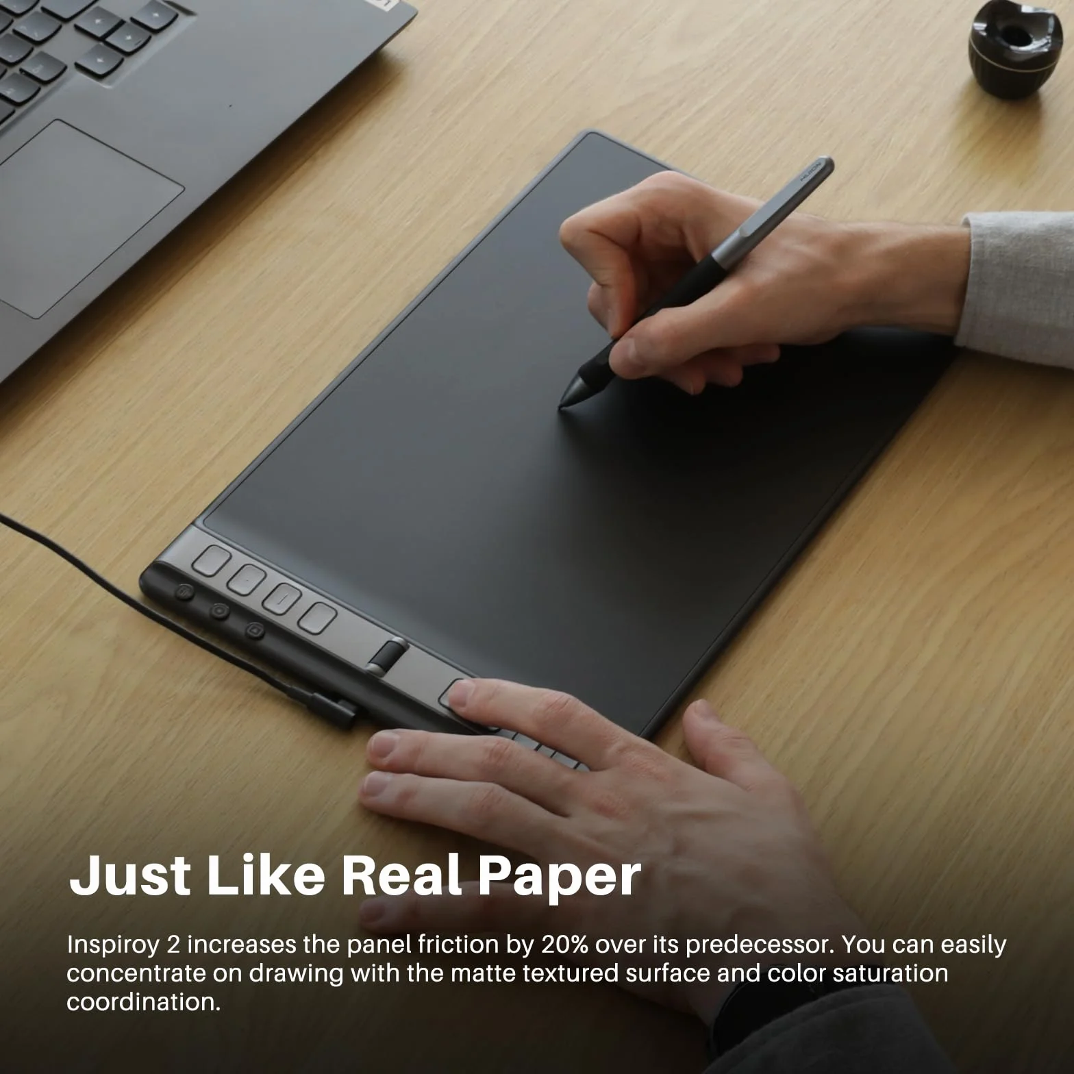 HUION Nowy Inspiroy 2 L H1061P tablet graficzny z 3 klawiszami grupowymi + przewijaczem i bezbateryjowym piórem PW110, 26,67 x 16,66 cm tablet graficzny dla Mac, Windows, Chrome OS, Harmony OS, Linux
