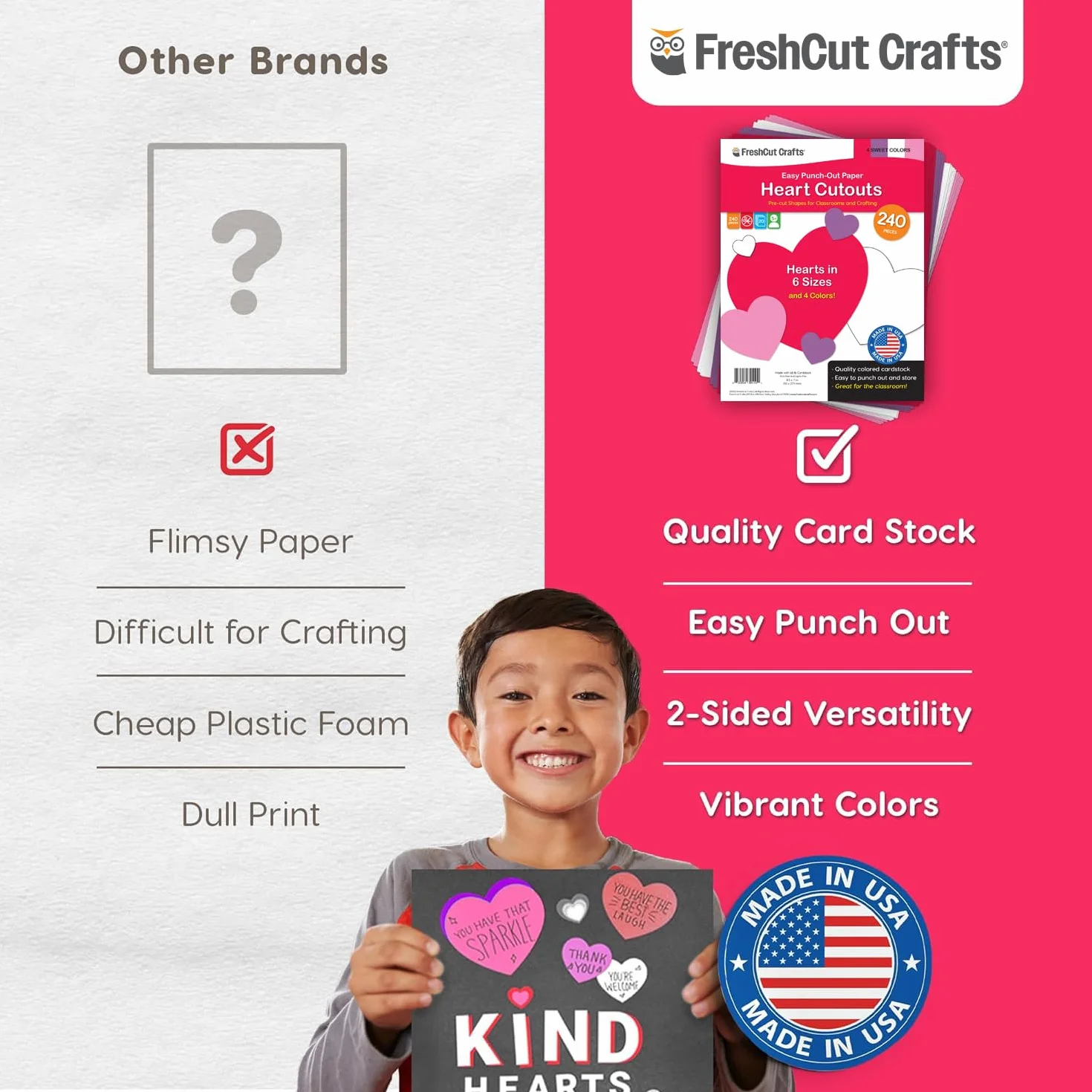 FreshCut Crafts 240 sztuk wycinanek z papieru w kształcie serca, 2-stronne, wyprodukowane w USA