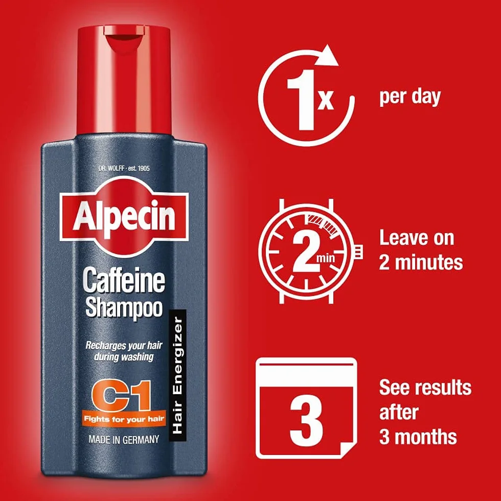 Alpecin Szampon kofeinowy 1x250ml | Zapobiega i redukuje wypadanie włosów | Energizer dla silnych włosów | Naturalny szampon na porost włosów dla mężczyzn | Pielęgnacja włosów dla mężczyzn Made in Germany