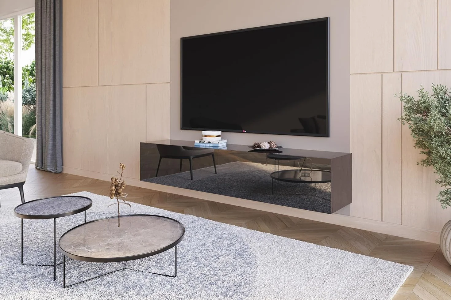 Szafka RTV Czarna Wysoki Połysk 180x40x35 cm Push-to-Open-System