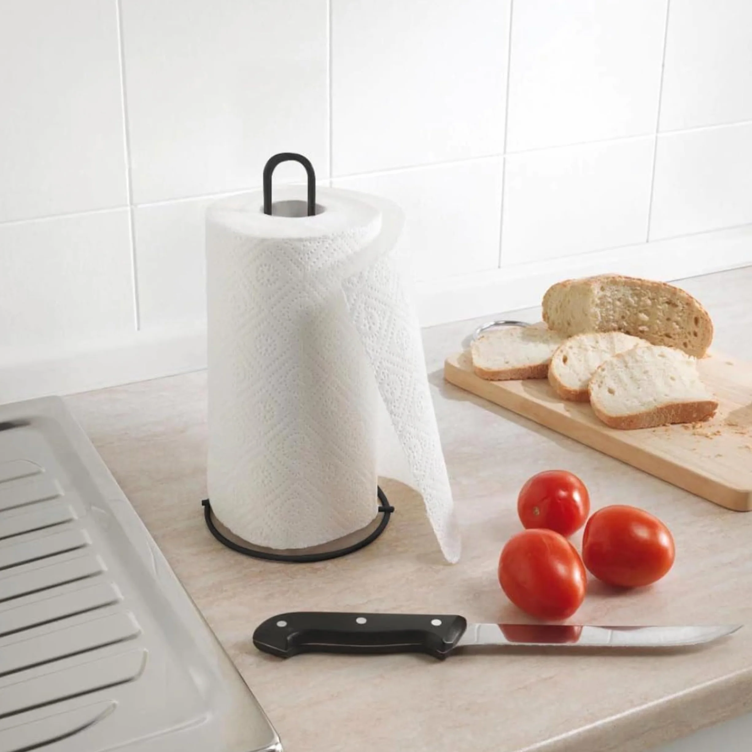 PARENCE.- uchwyt na ręcznik papierowy 31 cm - Metalowy uchwyt na ręcznik kuchenny, solidny dozownik pionowy, nowoczesny design, malowany proszkowo, kompatybilny ze standardowymi rolkami