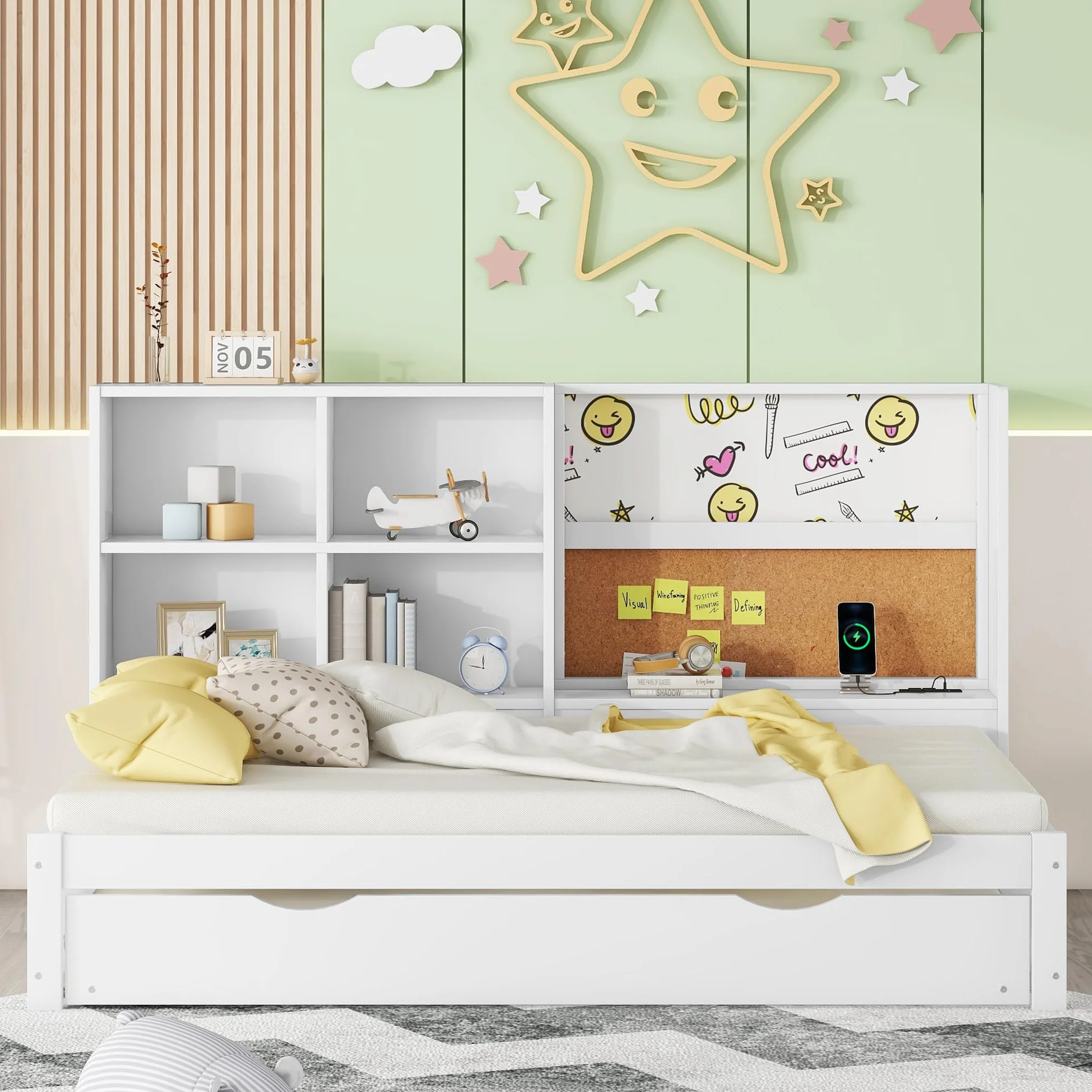 Łóżko wysuwane 90 x 200 cm, łóżko wysuwane do podwójnego łóżka 180 x 200 cm, nośność 120 kg, łóżko dzienne, sofa z funkcją spania z wieloma schowkami i deską kreślarską (białe)