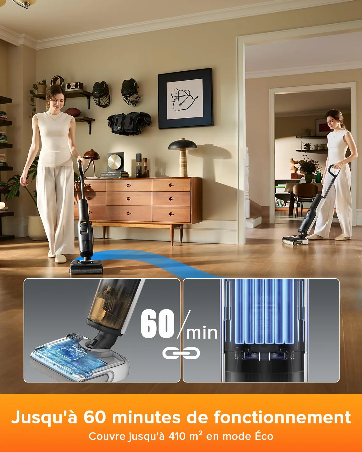 roborock F25 LT Odkurzacz na sucho i mokro oraz mop, 20 000 Pa Bezprzewodowy odkurzacz i mop Combo, 180° Płaskie czyszczenie twar