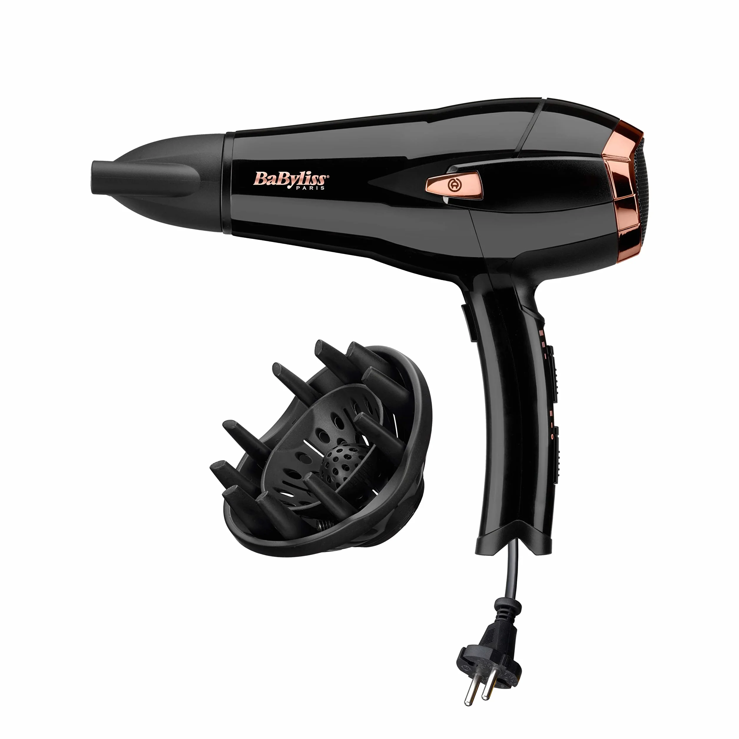 Suszarka BaByliss Cordkeeper - Suszarka do włosów o mocy 2000 W z unikalnym 1,65m zwijanym przewodem, jonizacją zapobiegającą puszeniu się włosów, 3 ustawienia temperatury i 2 prędkości, czarna, D373E