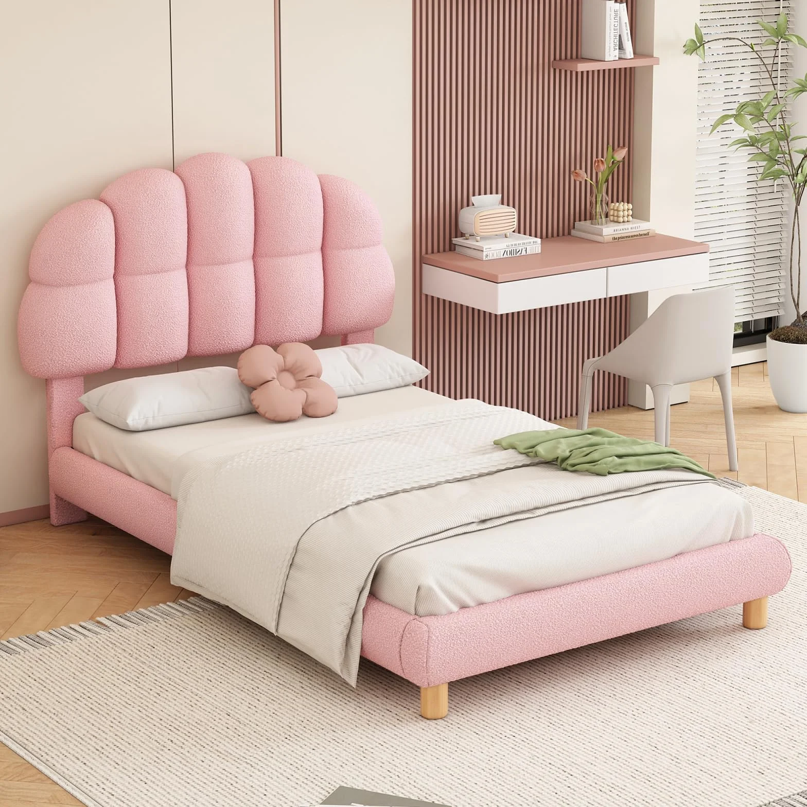 FEEOHOME Łóżko dziecięce 90x200 cm tapicerowane welurowe różowe
