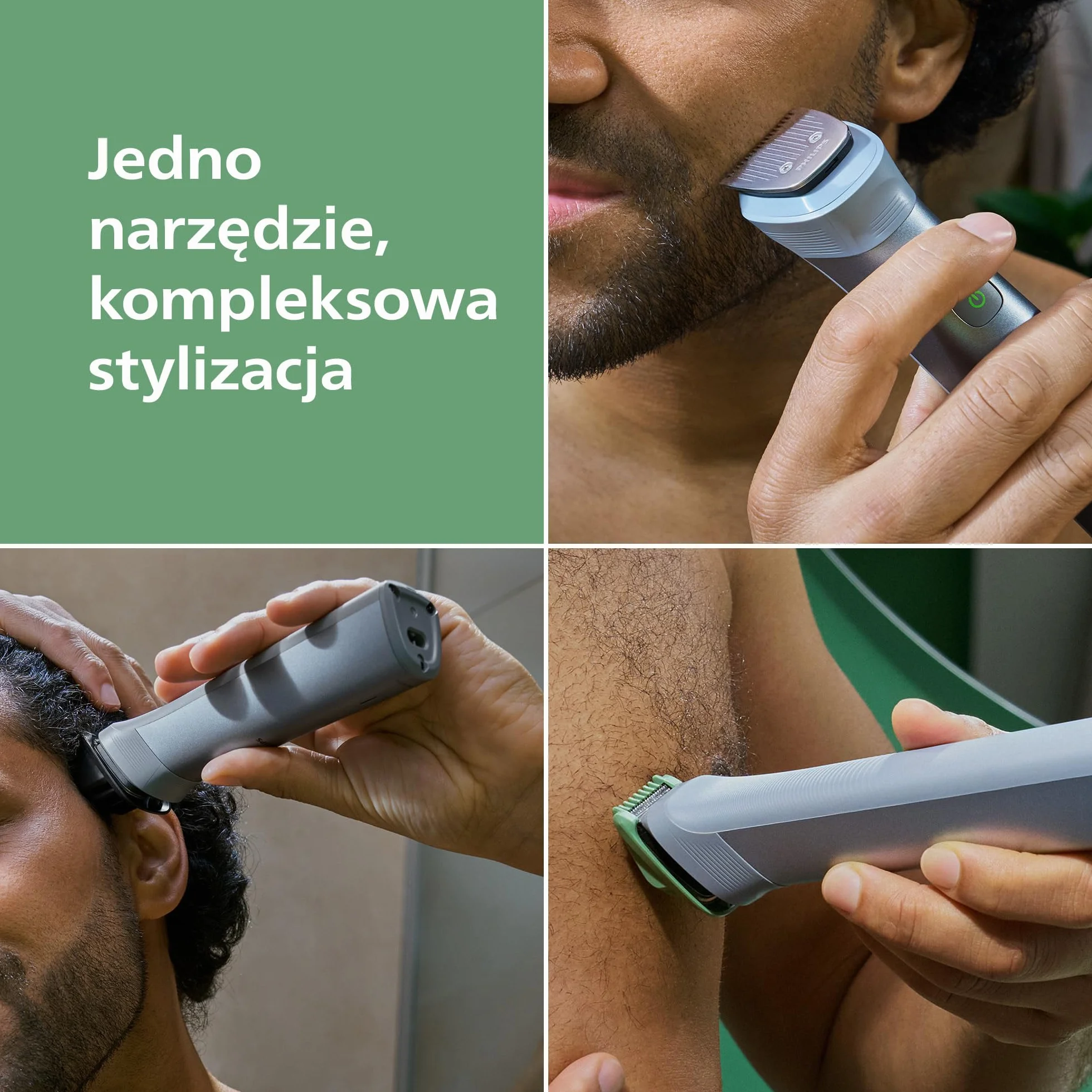 11-elementowy trymer Philips Multigroom All-in-One z serii 5000: trymer do twarzy, głowy i ciała, samoostrzące się metalowe ostrza, 17 ustawień długości (0,5-16 mm), model MG5951/15