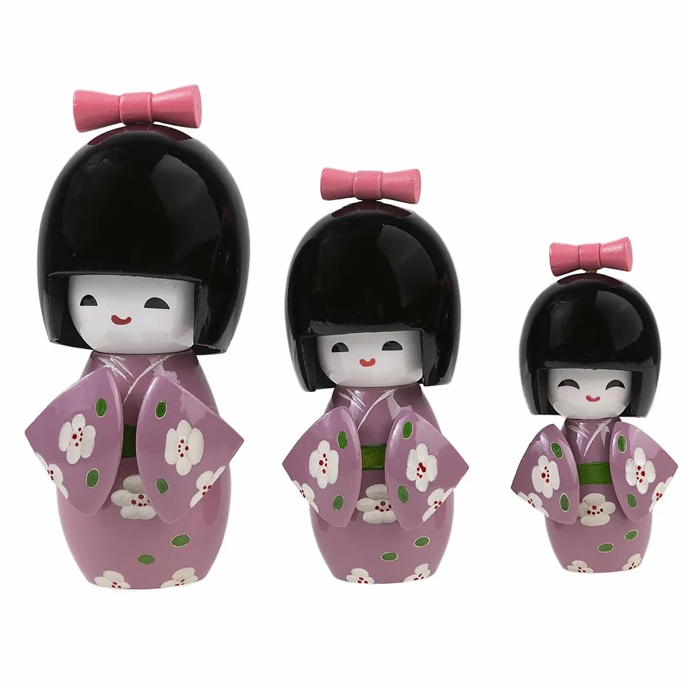 Japońskie lalki Kokeshi fioletowy odcień 3 sztuki