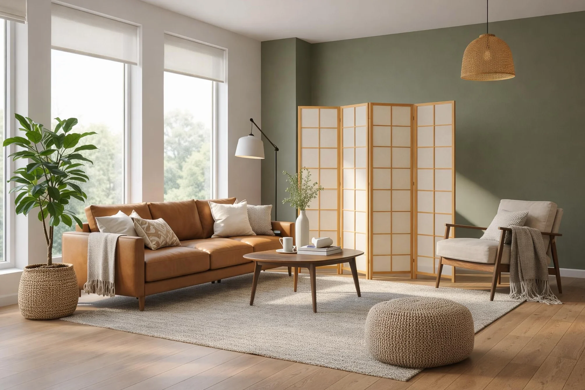 Parawan pokojowy drewniany biały Scandi Chic Classic składany 170x172 cm