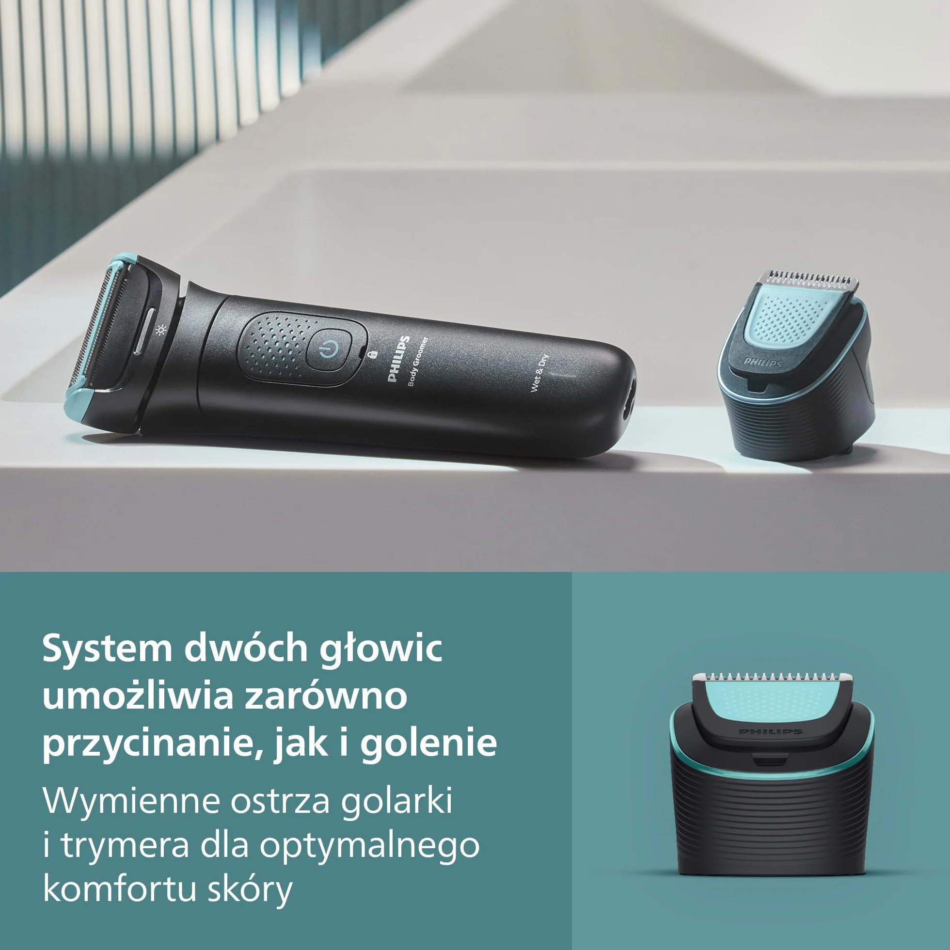 Philips Body Groomer Seria 7000 – trymer do ciała głowicą golącą 2D Triple Protect, precyzyjne i delikatne golenie okolic intymnych, pełni wodoodporny, jego czas działania wynosi 120 minut, BG7480/15