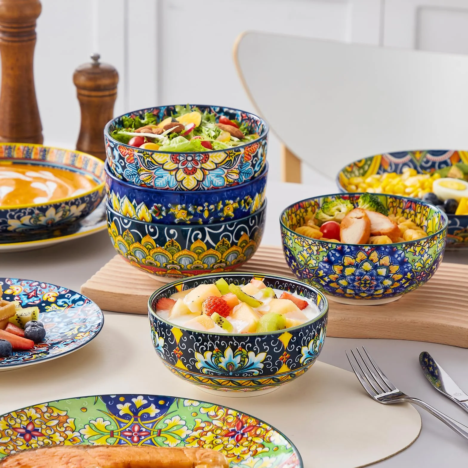 Vancasso SIMI Zestaw obiadowy 24 szt. porcelanowe talerze miski boho odporny na zarysowania mycie w zmywarce