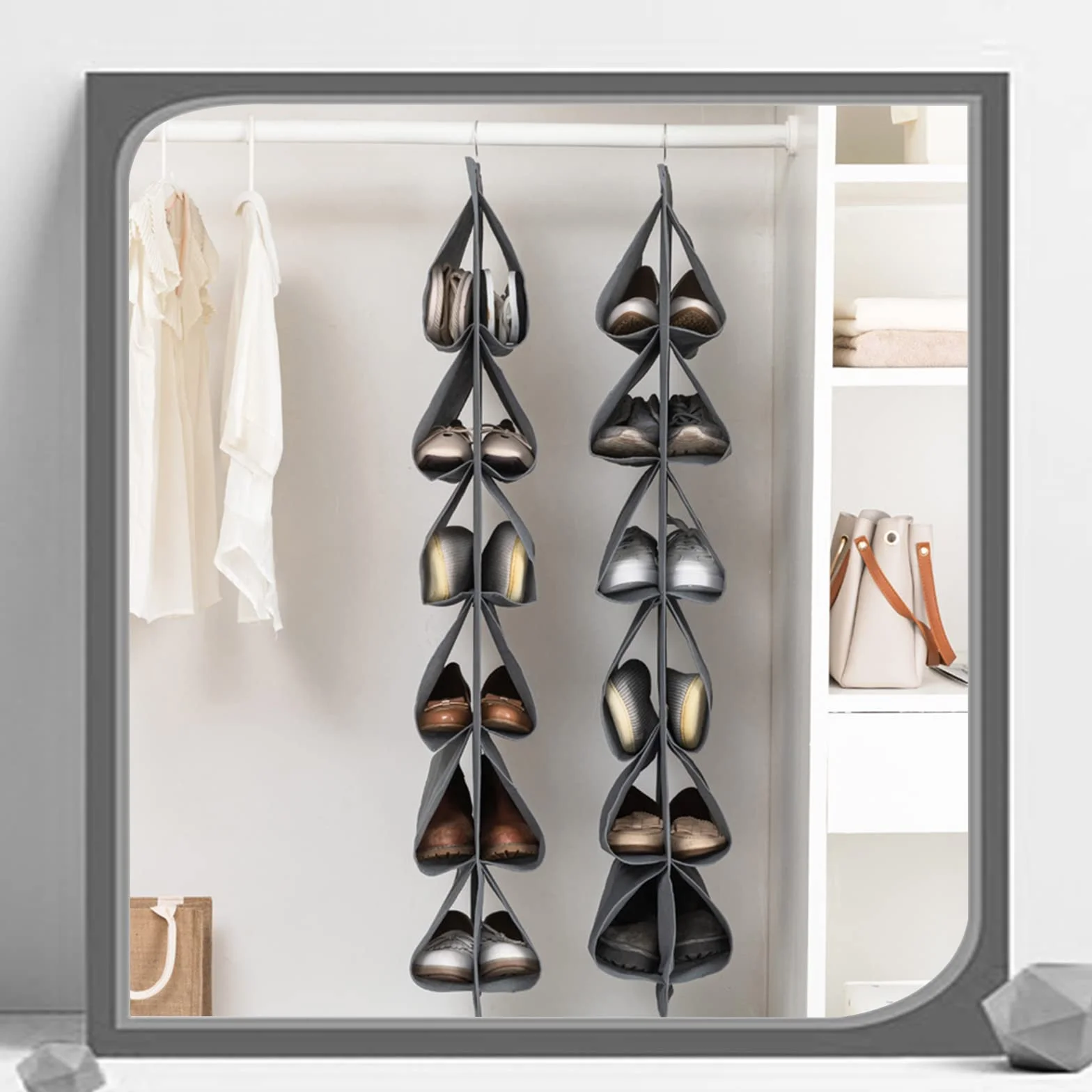 Wiszący organizer na buty 117x32 cm 12 kieszeni czarny