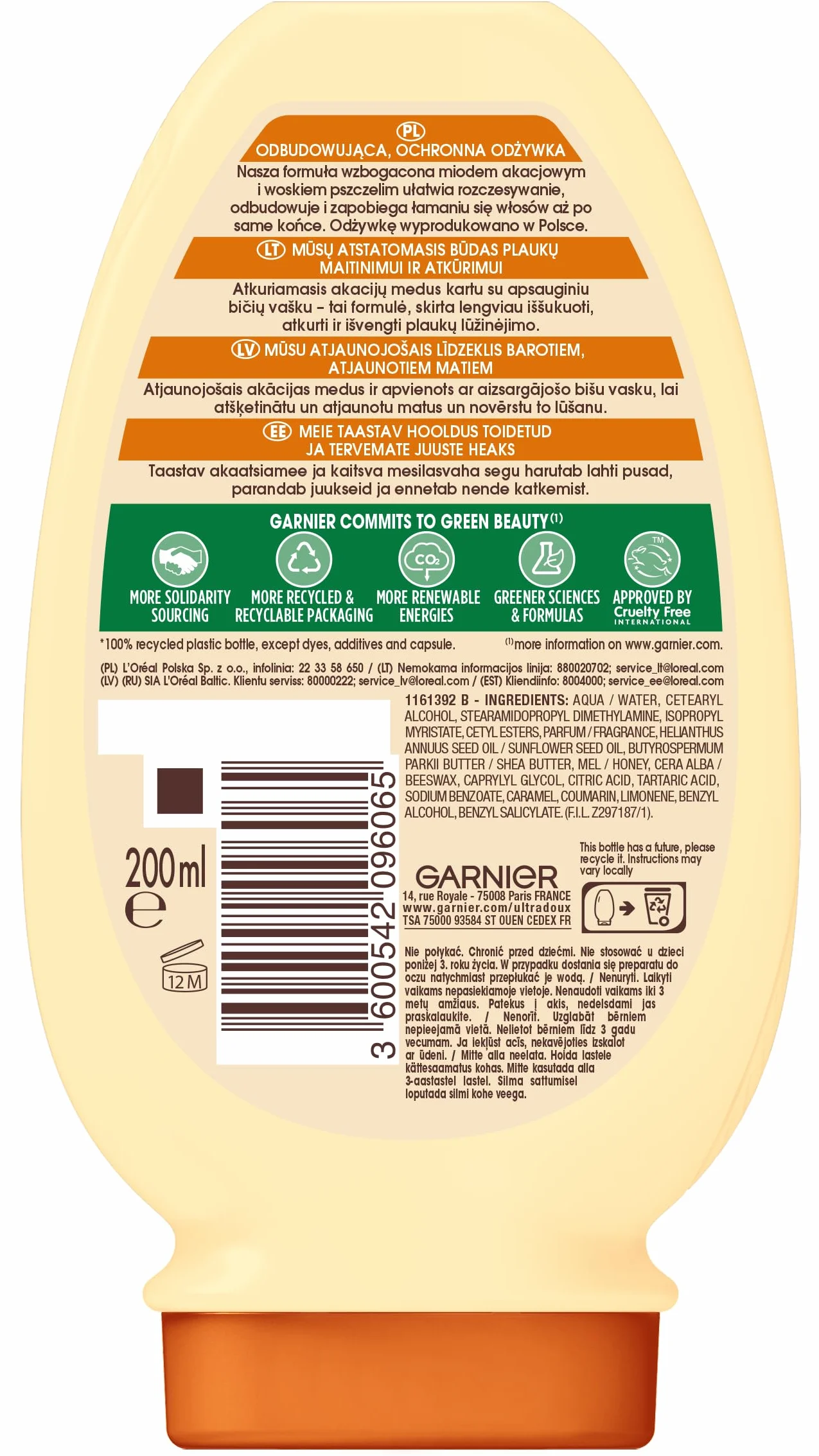 Garnier Botanic Therapy Miód & Propolis odżywka do włosów bardzo zniszczonych z rozdwajającymi się końcówkami, intensywnie regeneruje i odżywia, 200 ml