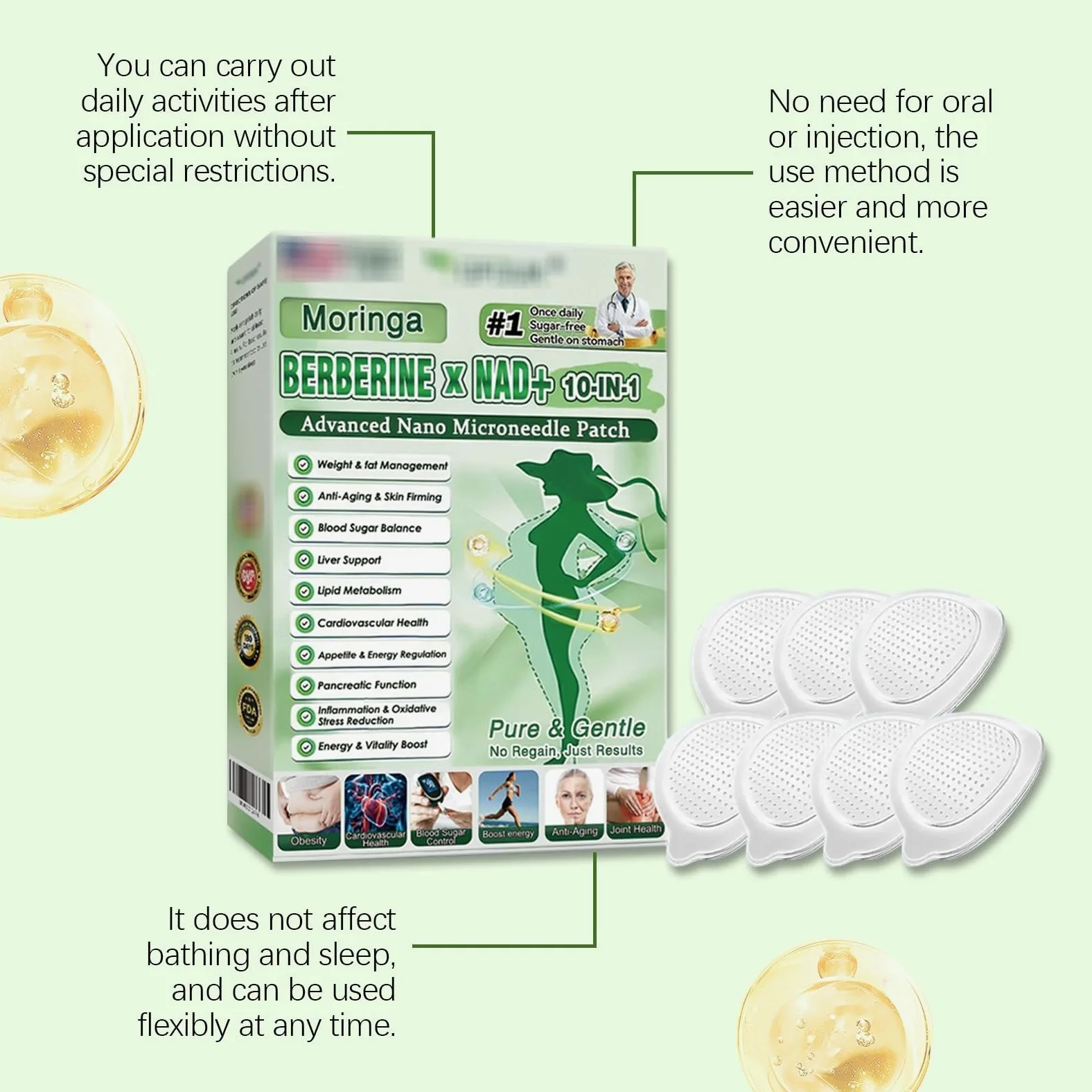 Plaster Moringa x Berberine 10 w 1, plaster odchudzający Nano Microneedle, skóra Naturalne składniki, ujędrniający, łatwy w aplikacji, niewidoczny pod ubraniem, idealny dla mężczyzn i kobiet