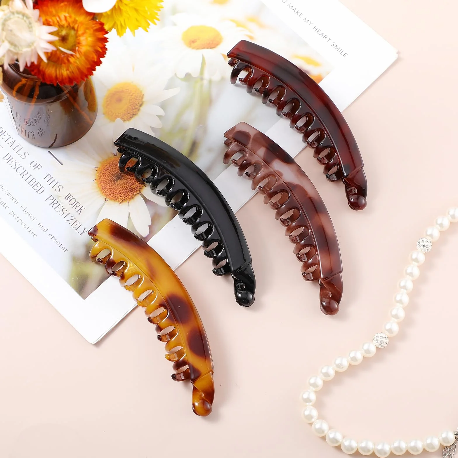 Andibro 4 duże spinki do włosów bananowe, spinki do włosów w stylu vintage, bananowe, grzebienie, wysokiej jakości, wytrzymała ozdoba do włosów dla kobiet i dziewcząt