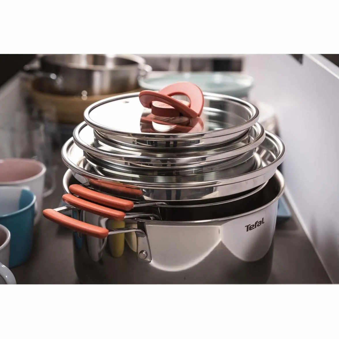 Tefal Opti'Space Zestaw 3 garnków 18/20/24 cm + pokrywki szklane indukcyjne stal nierdzewna