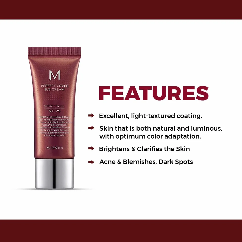Missha M Perfect Cover krem do twarzy SPF42/Pa+++No. 25/ciepły beżowy, 20 ml, (1 opakowanie)