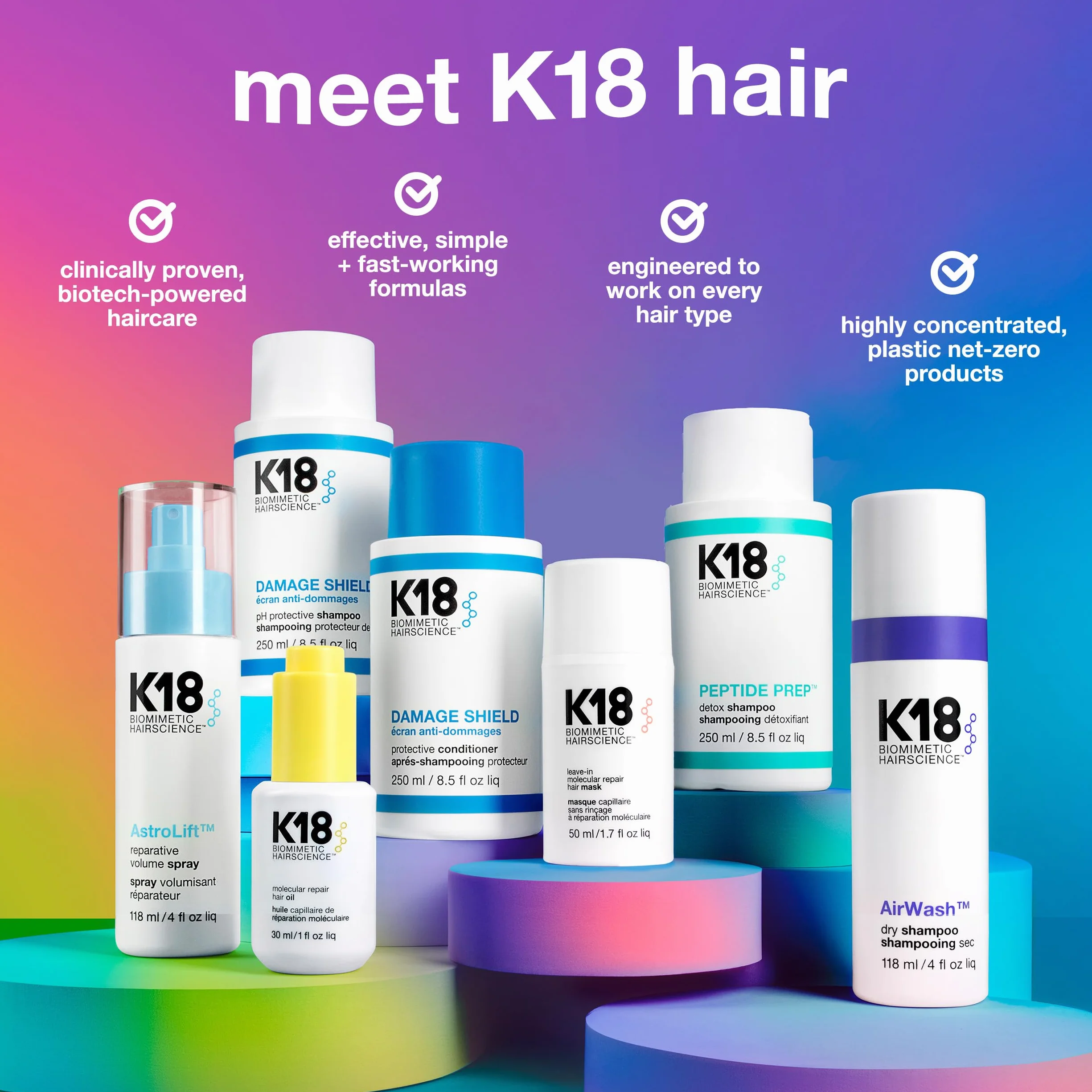 K18 AstroLift reparative Volume spray do włosów, zagęszczający spray do włosów, utrzymuje się przez 2 dni, nie klei się, odporny na wilgoć, 118 ml