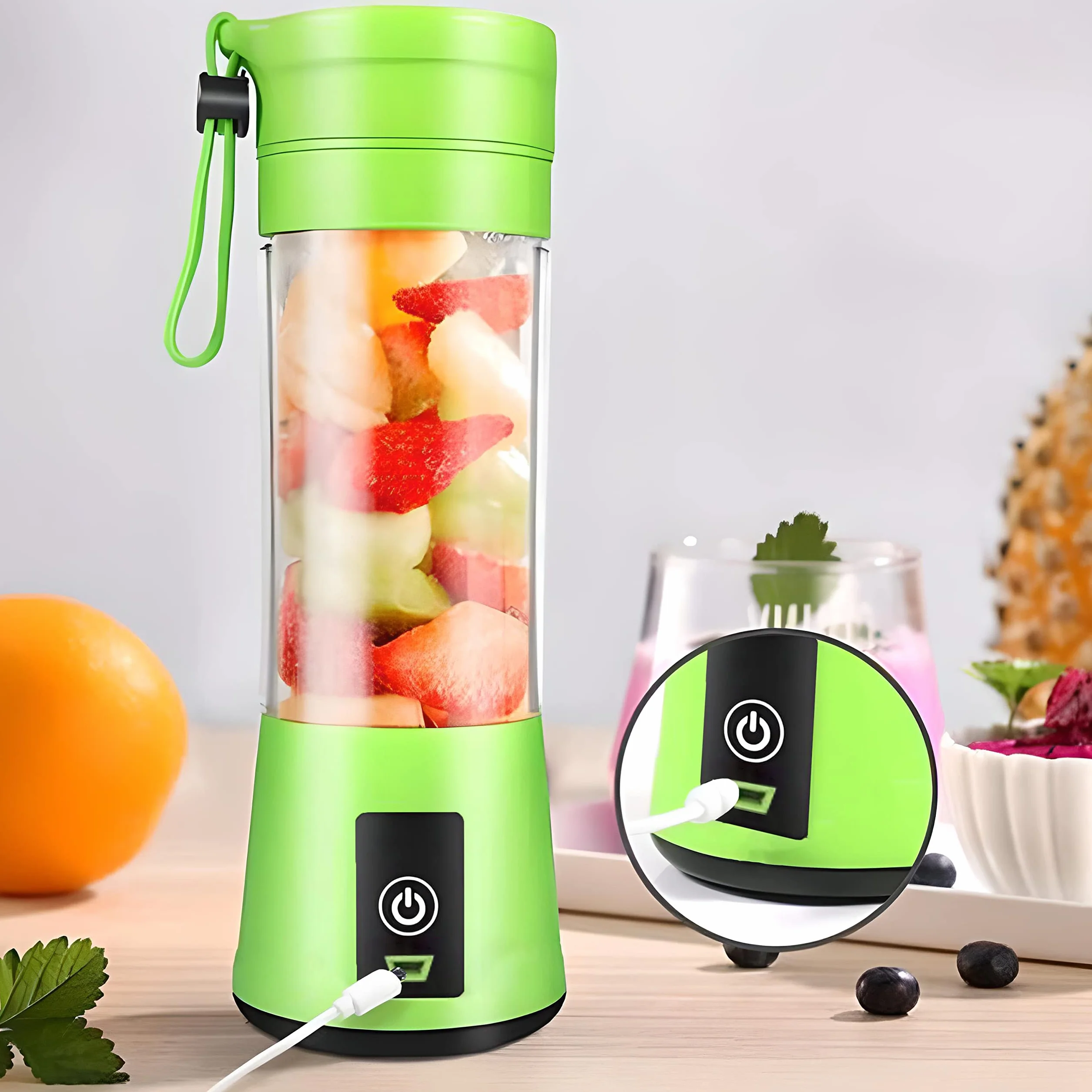 Retoo Przenośny Mikser USB 1500 mAh 380 ml 4 ostrza do smoothie, koktajli, zielony