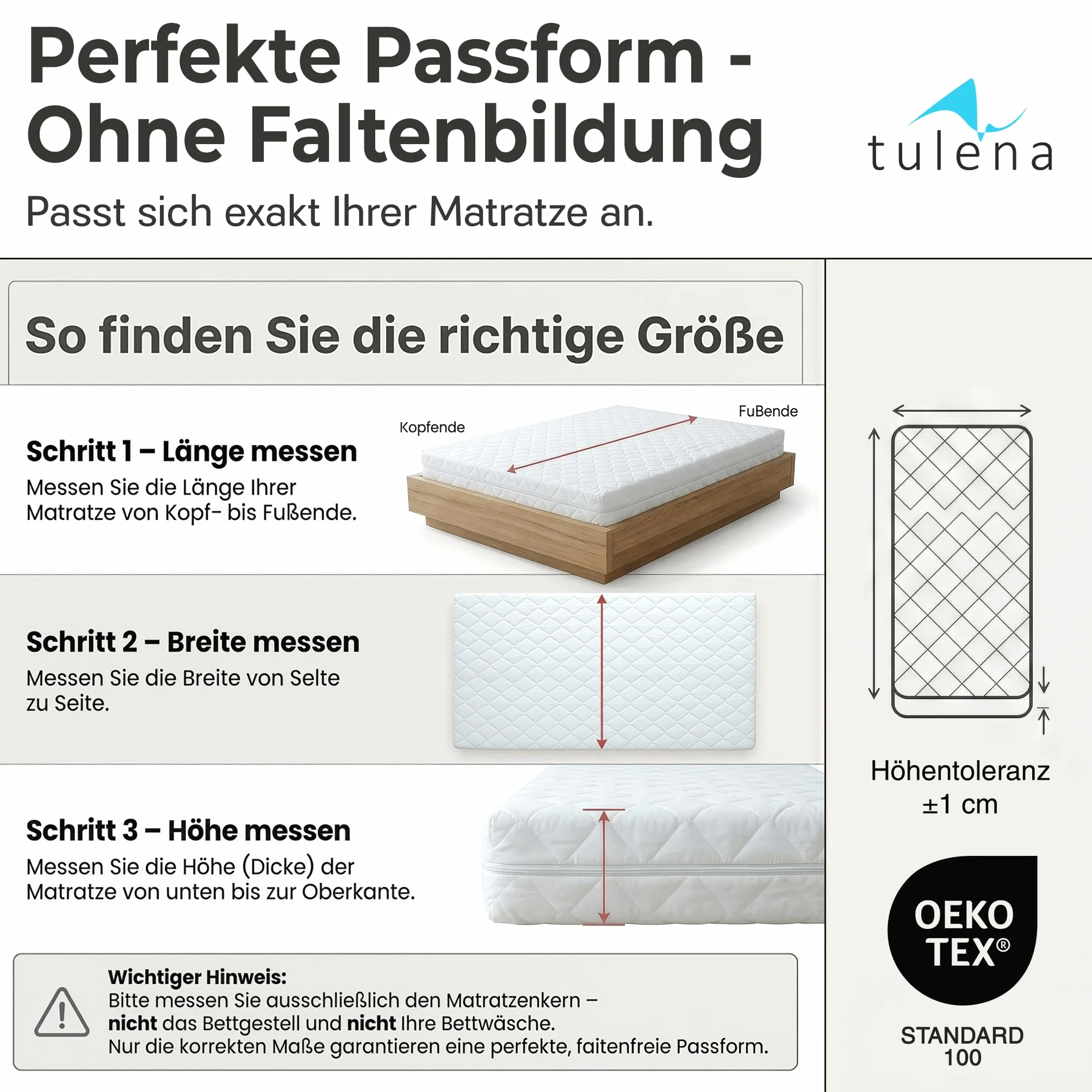 TULENA Pokrowiec na materac 160x200 cm ochraniacz z mikrofibry z zamkiem błyskawicznym biały Öko-Tex