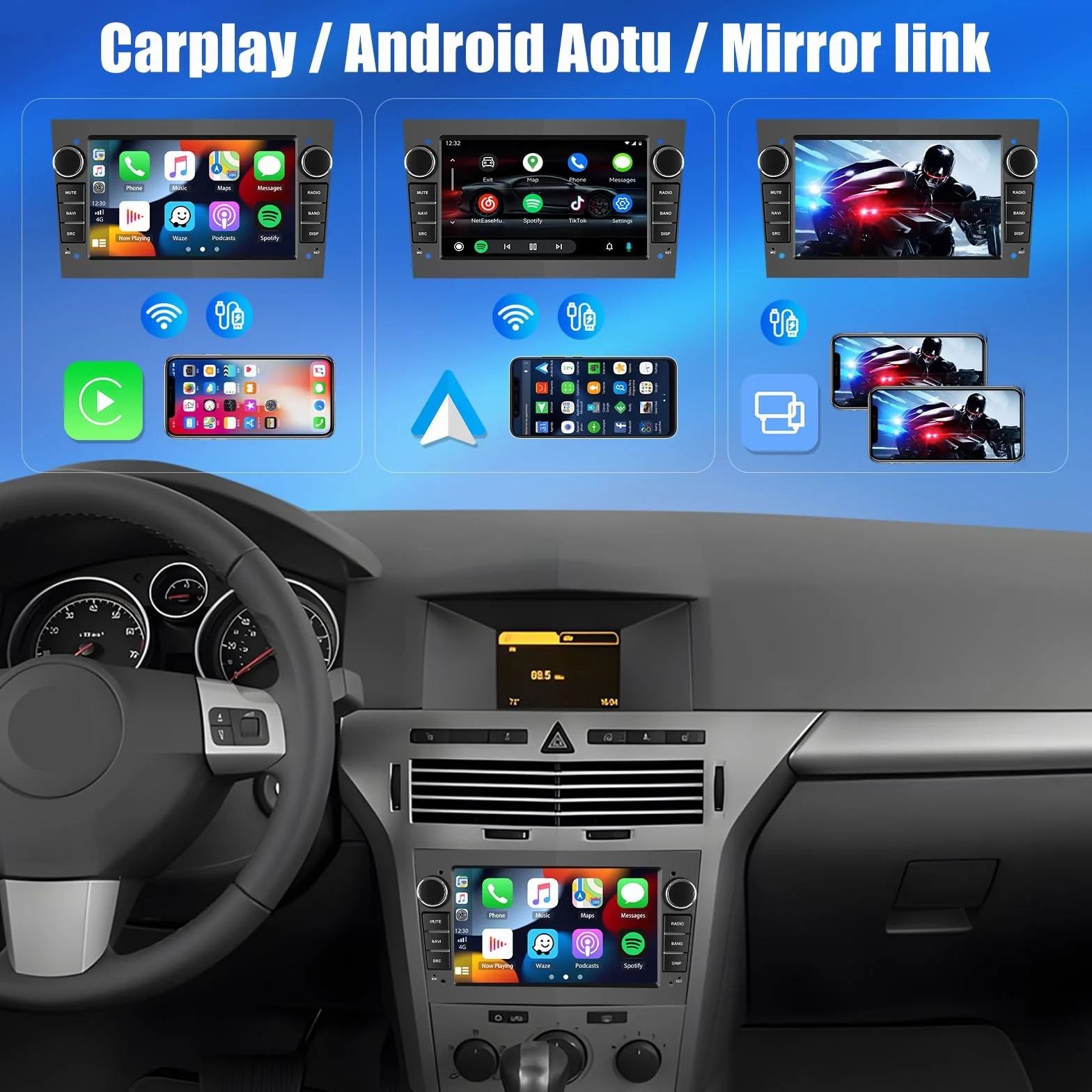 [2+64G] CAMECHO radiowe do Opel Corsa d/Astra h/Zafira b/Meriva/Vivaro, 7-calowy ekran dotykowy, obsługuje Carplay/Android Auto/Mirrorlink, WiFi, GPS, FM, Bluetooth, EQ