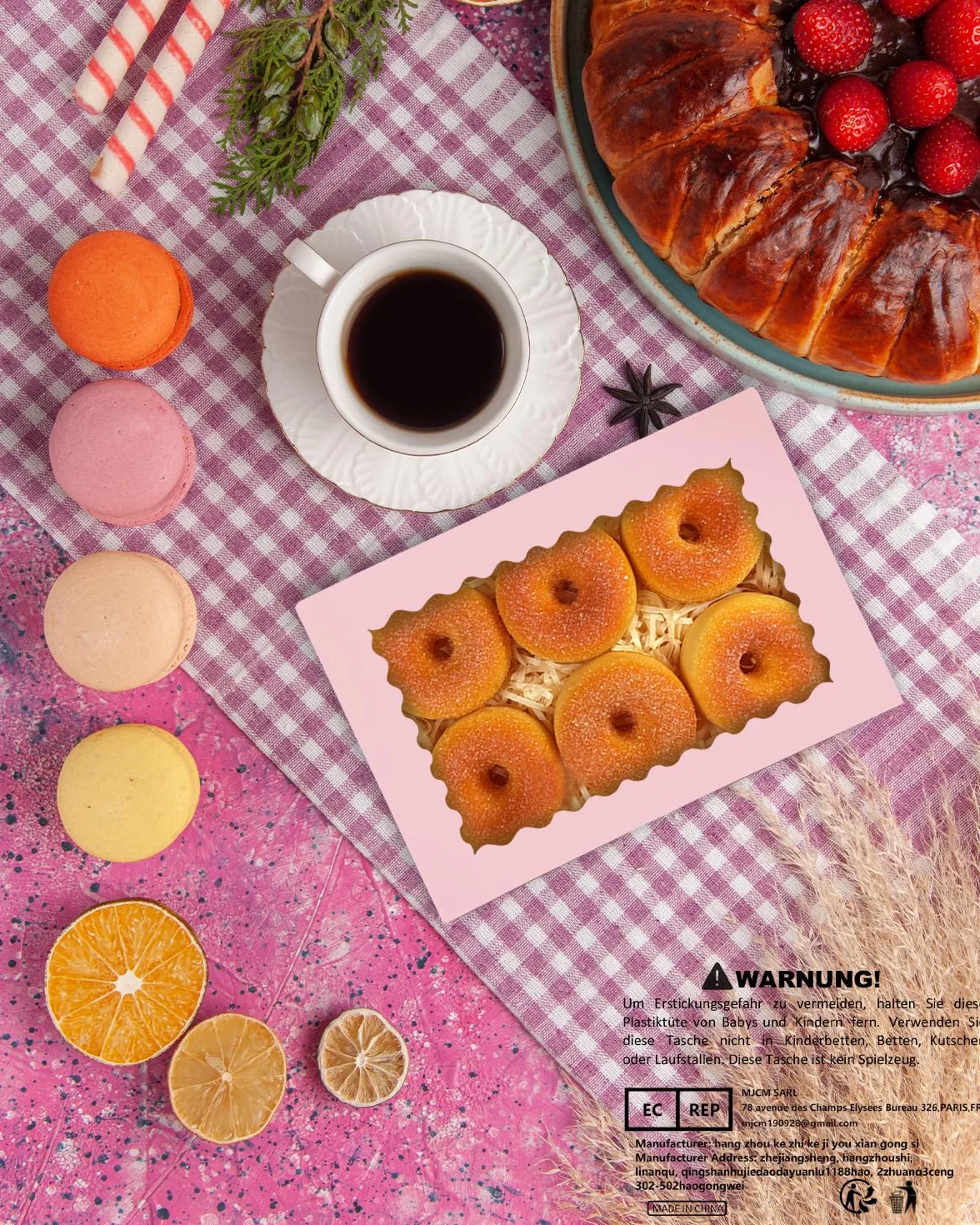 Pudełko na ciastka z okienkiem 22,86 x 15,24 x 6,35 cm różowe 15 sztuk