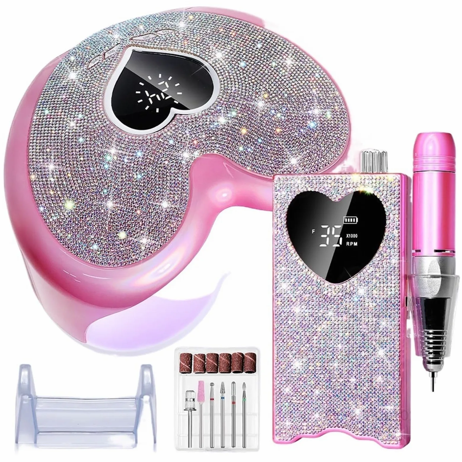 Akumulatorowa lampa UV LED do paznokci o mocy 96 W i frezarka z diamentowym wzorem w kształcie serca polerowania suszenia manicure Praktyczny(Nail Drill)