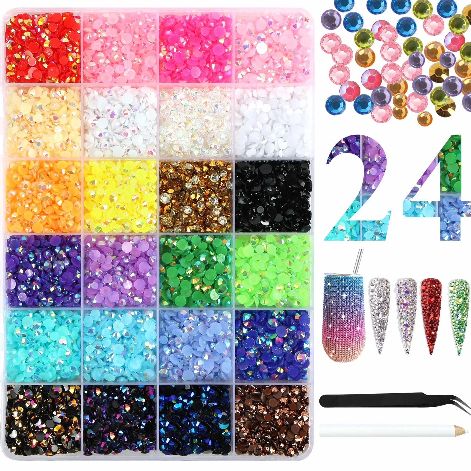 Rhinestone do zdobienia paznokci, 24 kolory z brokatem, do twarzy, rękodzieła oczu, zdobienia paznokci, DIY, dekoracji i rzemiosła, ubrania