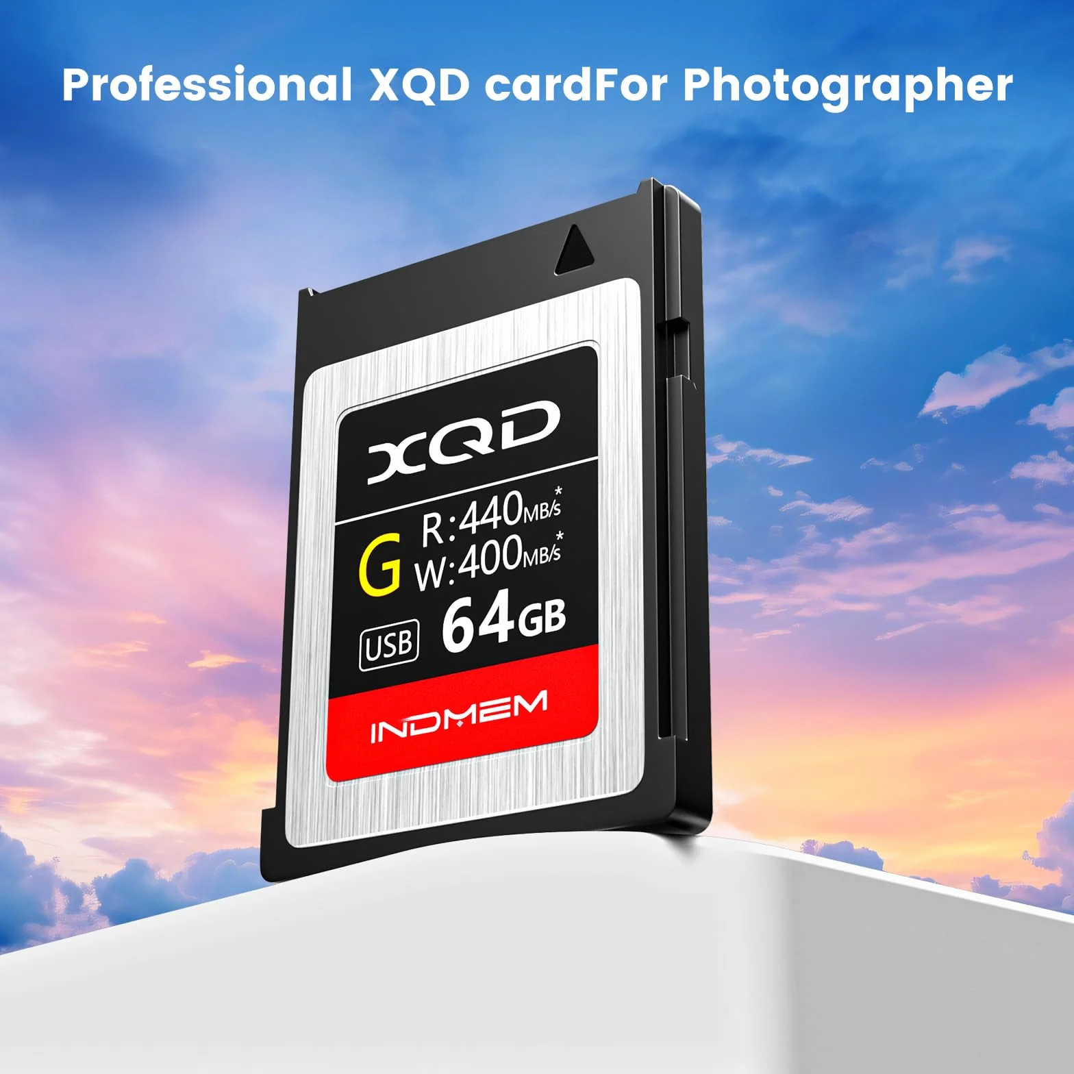 INDMEM Karta pamięci 64 GB XQD Tough MLC XQD 5X Flash Memory Card High Speed seria G (odczyt 440 MB/s i zapis 400 MB/s)