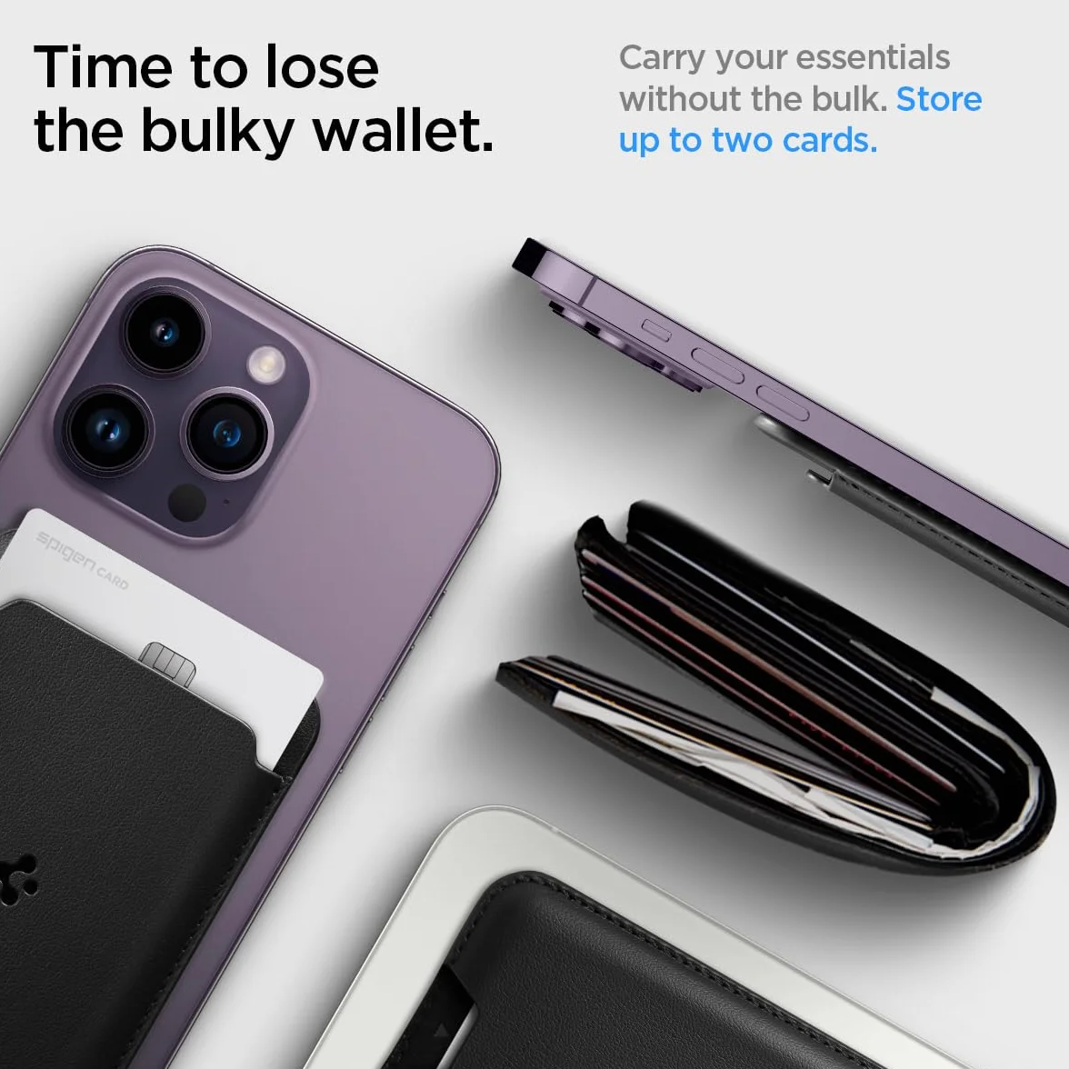 Spigen Valentinus MagFit Magnetyczny uchwyt na karty z 2 kartami zaprojektowany kompatybilny z modelami iPhone 15/14 / 13/12, czarny, klasyczny