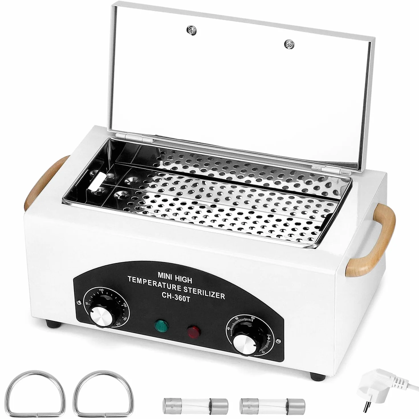 QWORK® Sterylizator wysokotemperaturowy 220°C, sterylizator do pedicure, narzędzi do manicure i dentystycznych, pojemność 2 l, automatyczny timer 0-60 minut
