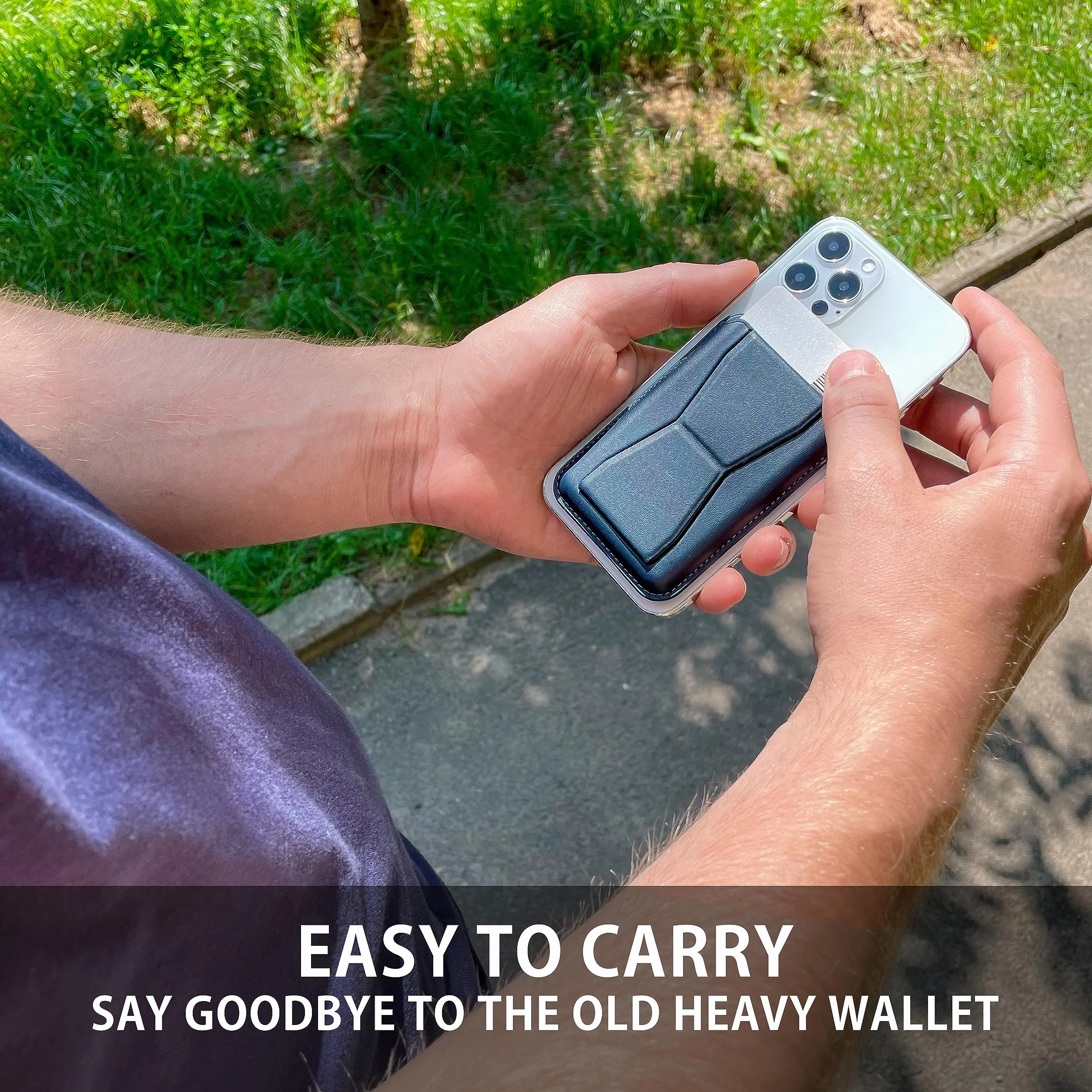 MyGadget Magnetyczny portfel Magsafe, z przegródką na kartę i podstawką, wykonany ze sztucznej skóry, kompatybilny z Apple iPhone 14, 13, seria 12, czarny, Czarny, Magsafe Wallet, Minimalistyczny