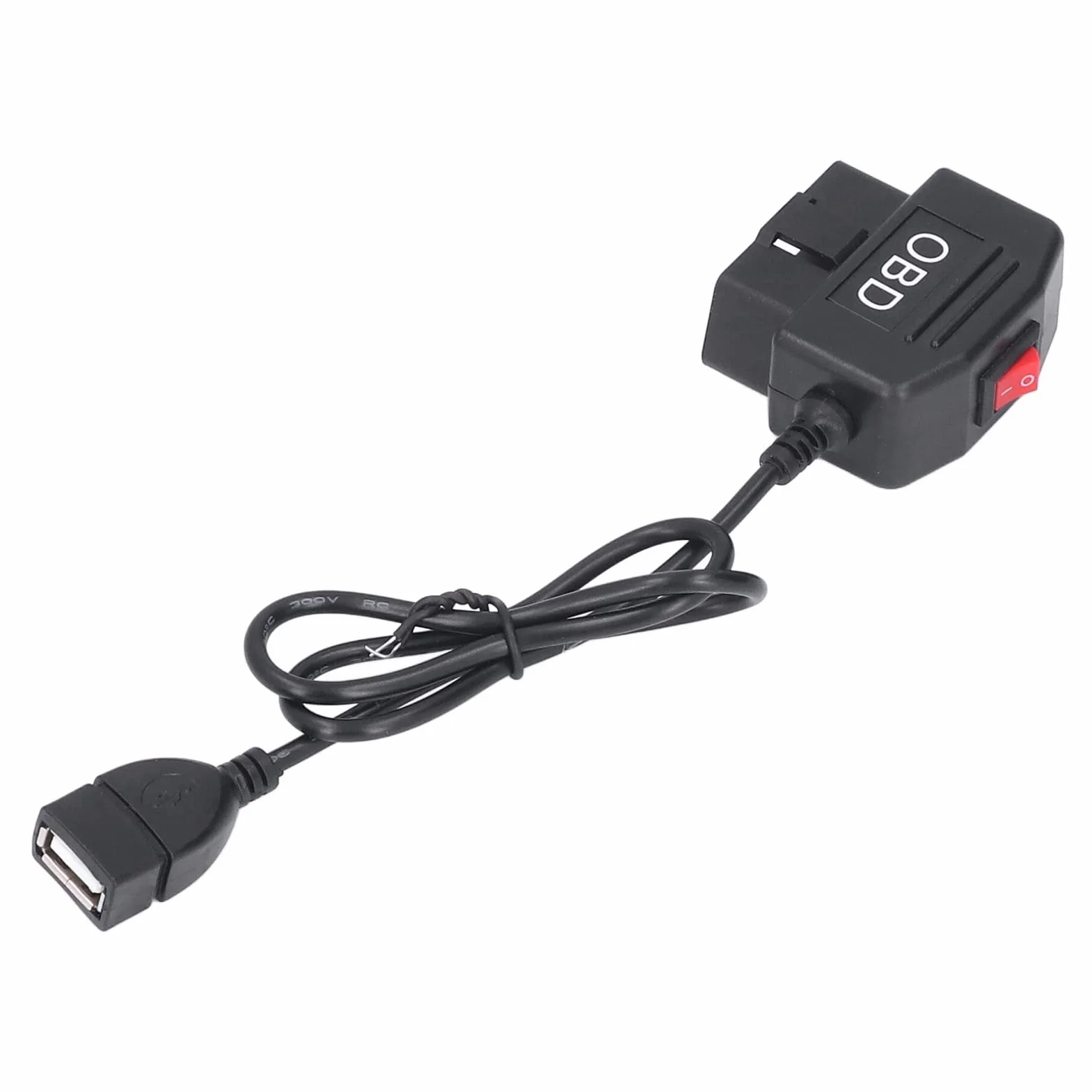 Zasilaj kamerę samochodową lub ładuj Telefon za pomocą Kabla Zasilacza OBD o Długości 48 Cm/18,9 cala. Ten Kabel Jest Wyposażony w Przycisk Przełącznika Umożliwiający Wygodne
