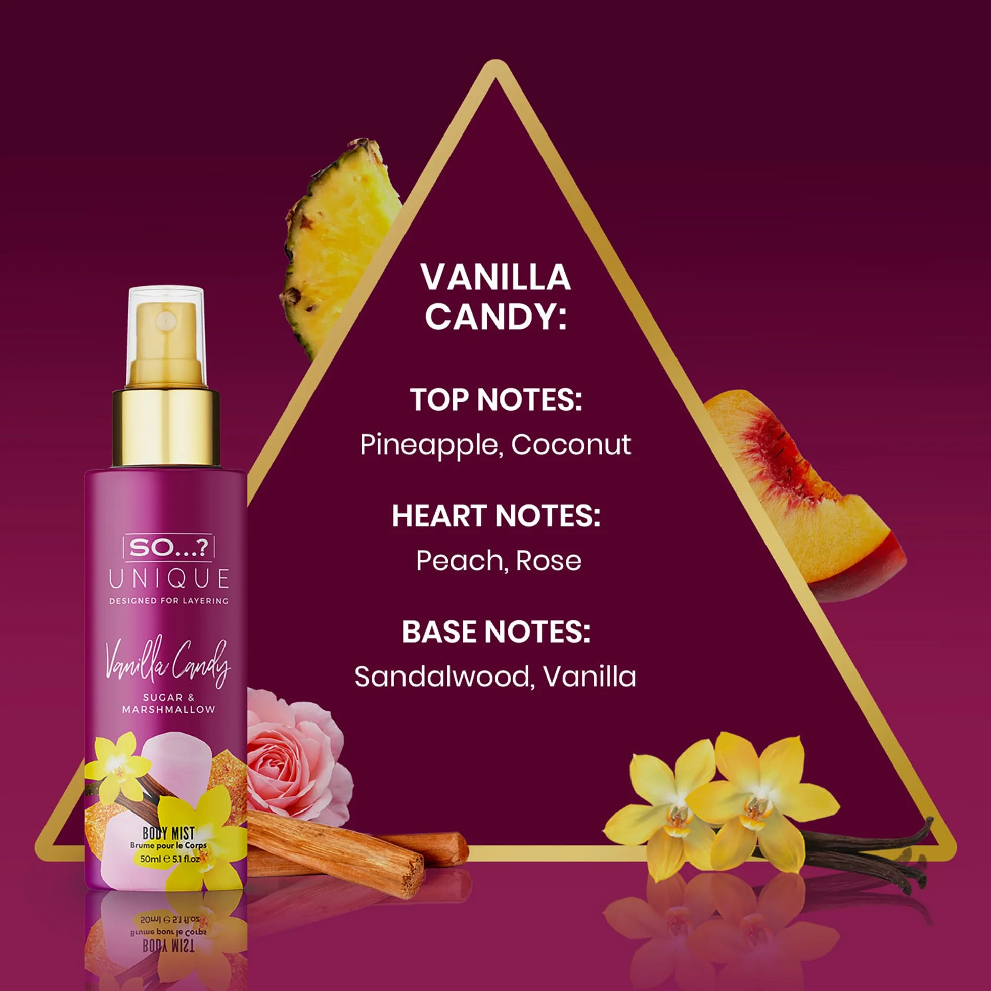 So…? Unikalny damski zestaw upominkowy Mini Mist z cukierkami waniliowymi, groszkiem cukrowym, kremem truflowym i kaszmirem, zestaw zapachowy mgły do ciała (4 x 50 ml)