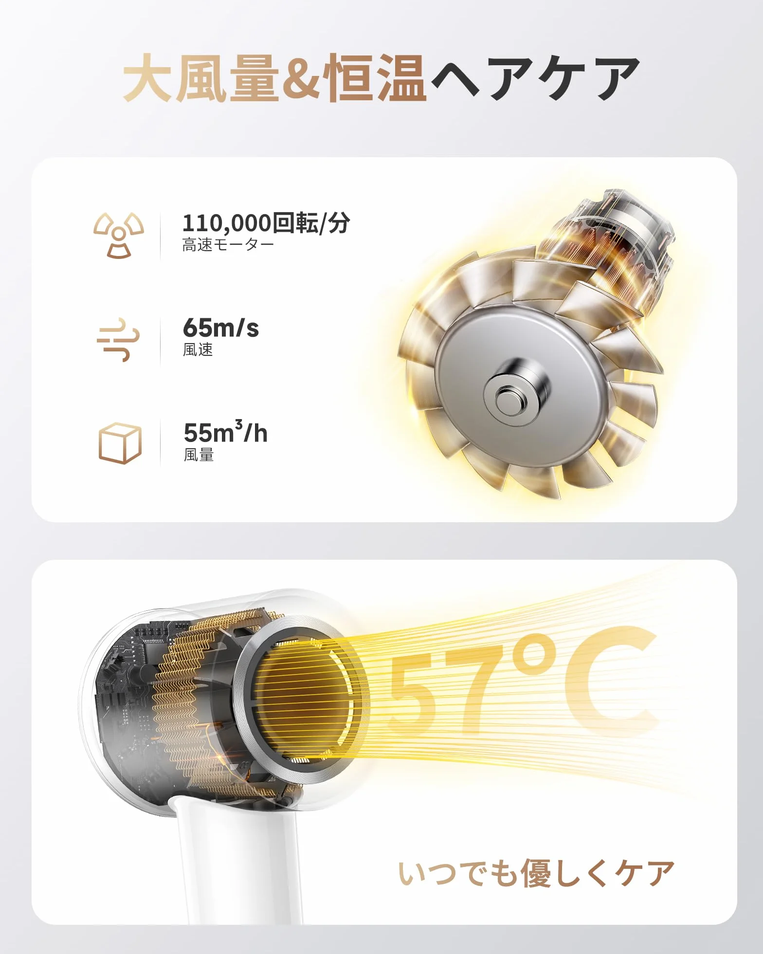 MOVA Turbo Professional szybkobieżna suszarka do włosów, 110 000 obr./min, szybkoschnąca z prędkością 65 m/s, 200 milionów jonów ujemnych przeciw puszeniu się, lekka 330 g, 8 trybów, odpowiednia do