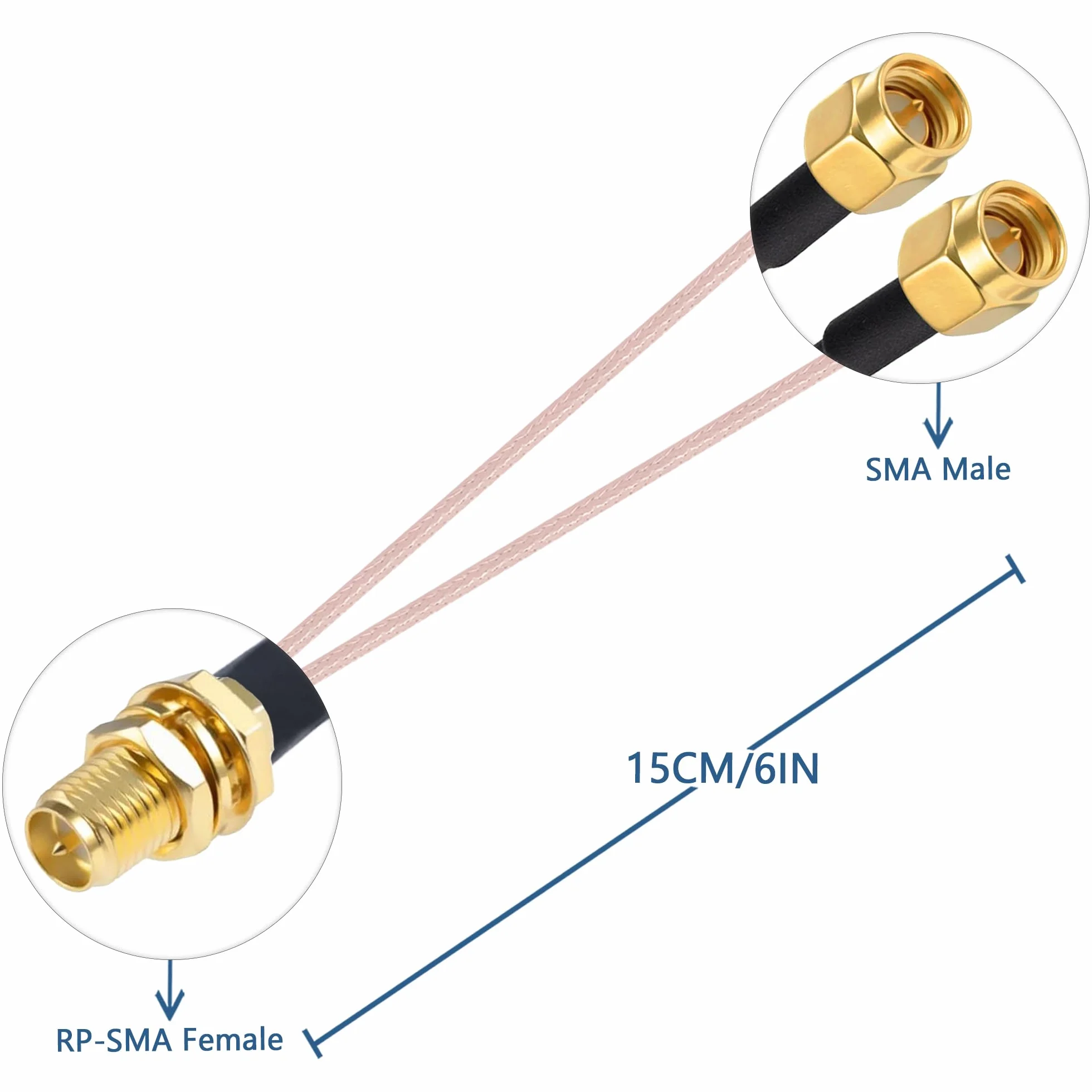 Vecys Kabel Rozgałęźny RP-SMA żeńskie na SMA Podwójne Złącze Męskie Kabel Koncentryczny 3 Way Splitter typ V RG316 6 "/15 CM dla 2G 3G 4G LTE Router Antenowy Modem Bramka MiFi Mobilny Punkt Dostępu