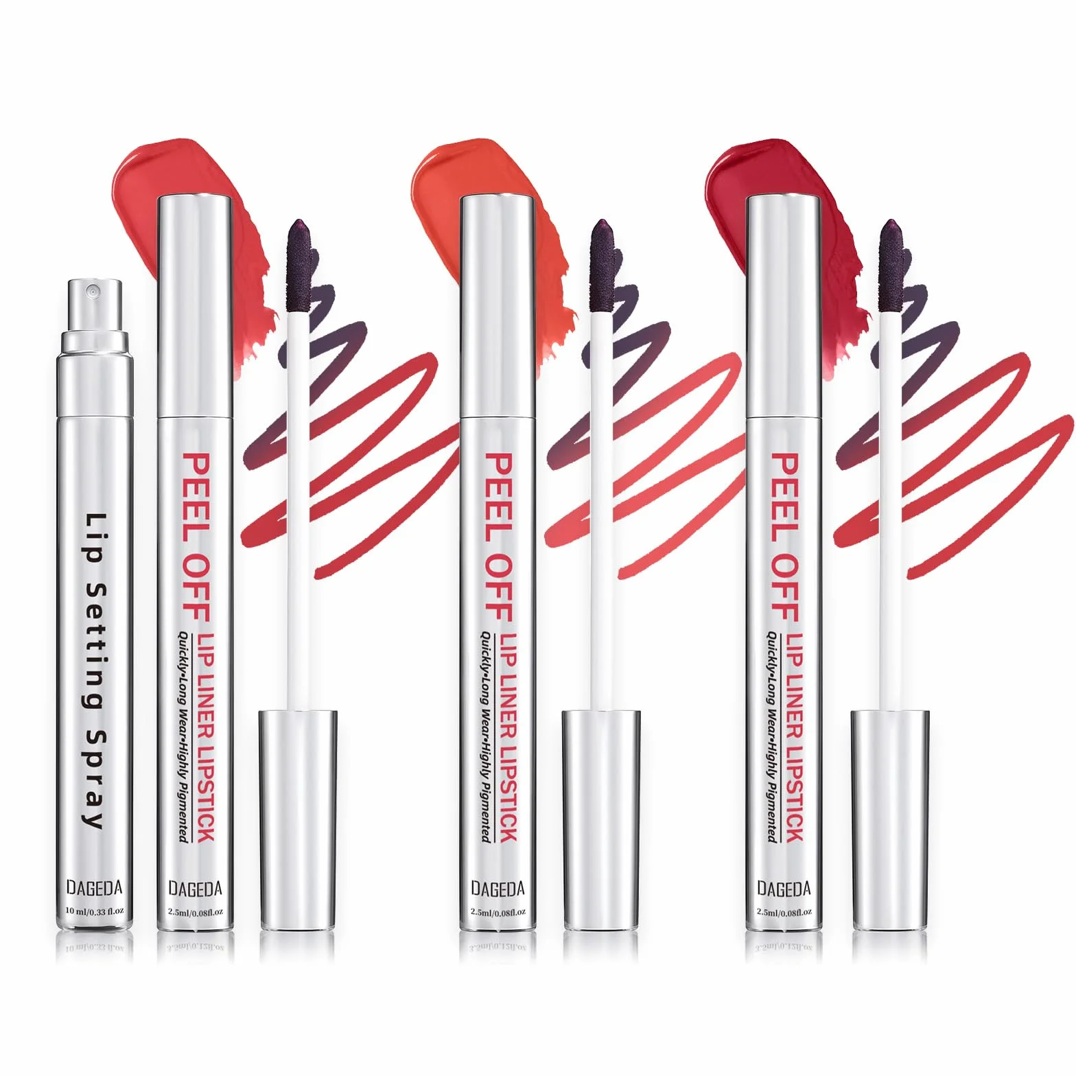 Prreal 3-Piece Peel Off Lip Liner Stain Set with Setting Spray and Tweezers, Long Lasting Matte Tint