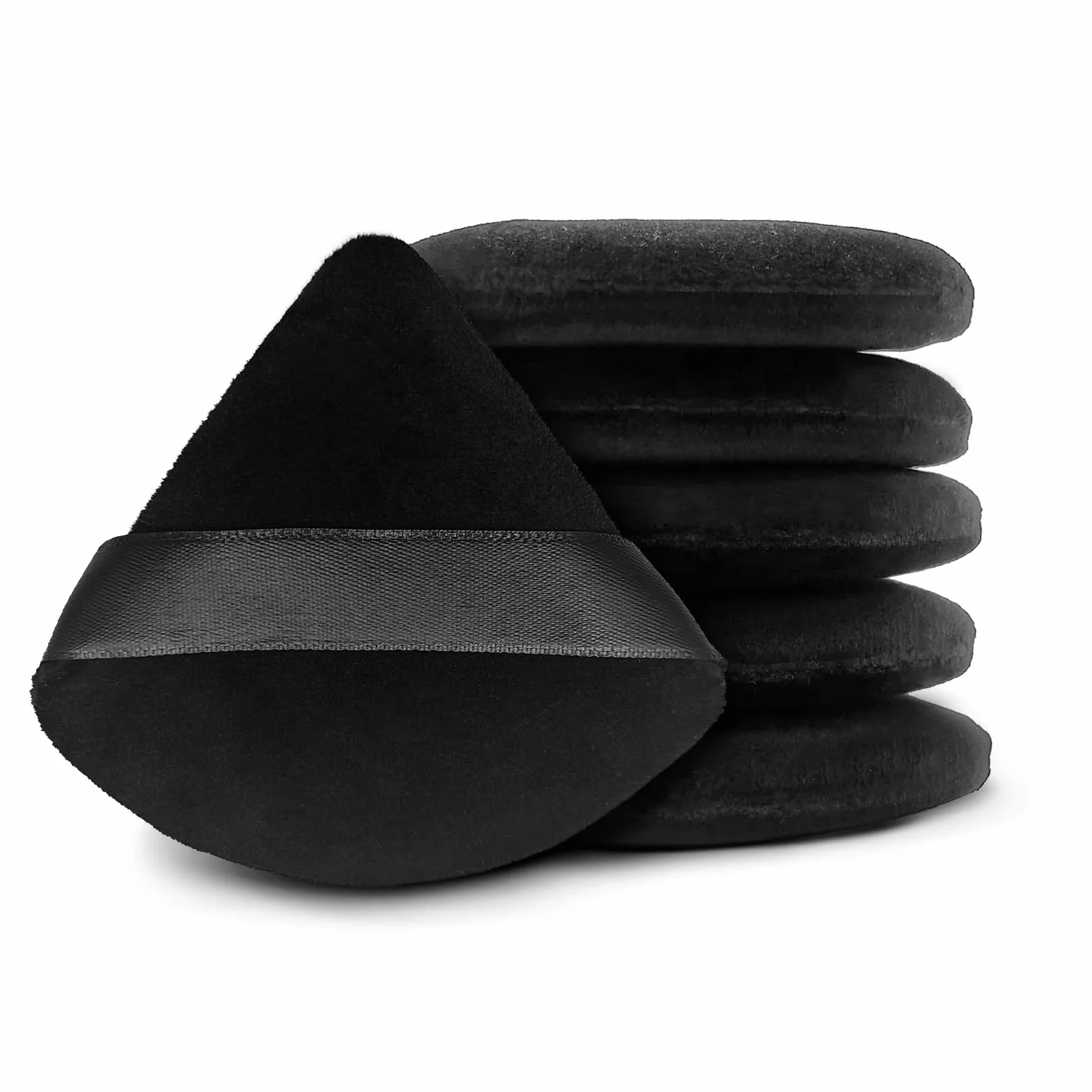 6 szt. trójkątny zestaw pudru do pudru, aksamitne trójkątne pufy do makijażu z etui do przechowywania, miękkie pufy dla luźnej mocy wyciskania, mokre suche akcesoria do makijażu (czarne)