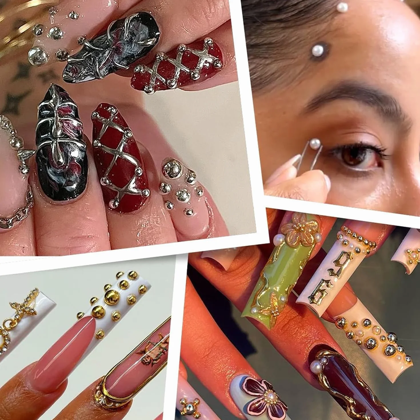 Nail Charms Ozdoby do paznokci, zestaw do paznokci z cyrkoniami, perełki do paznokci, kwiatkowa wstążka do paznokci, cyrkonie do paznokci