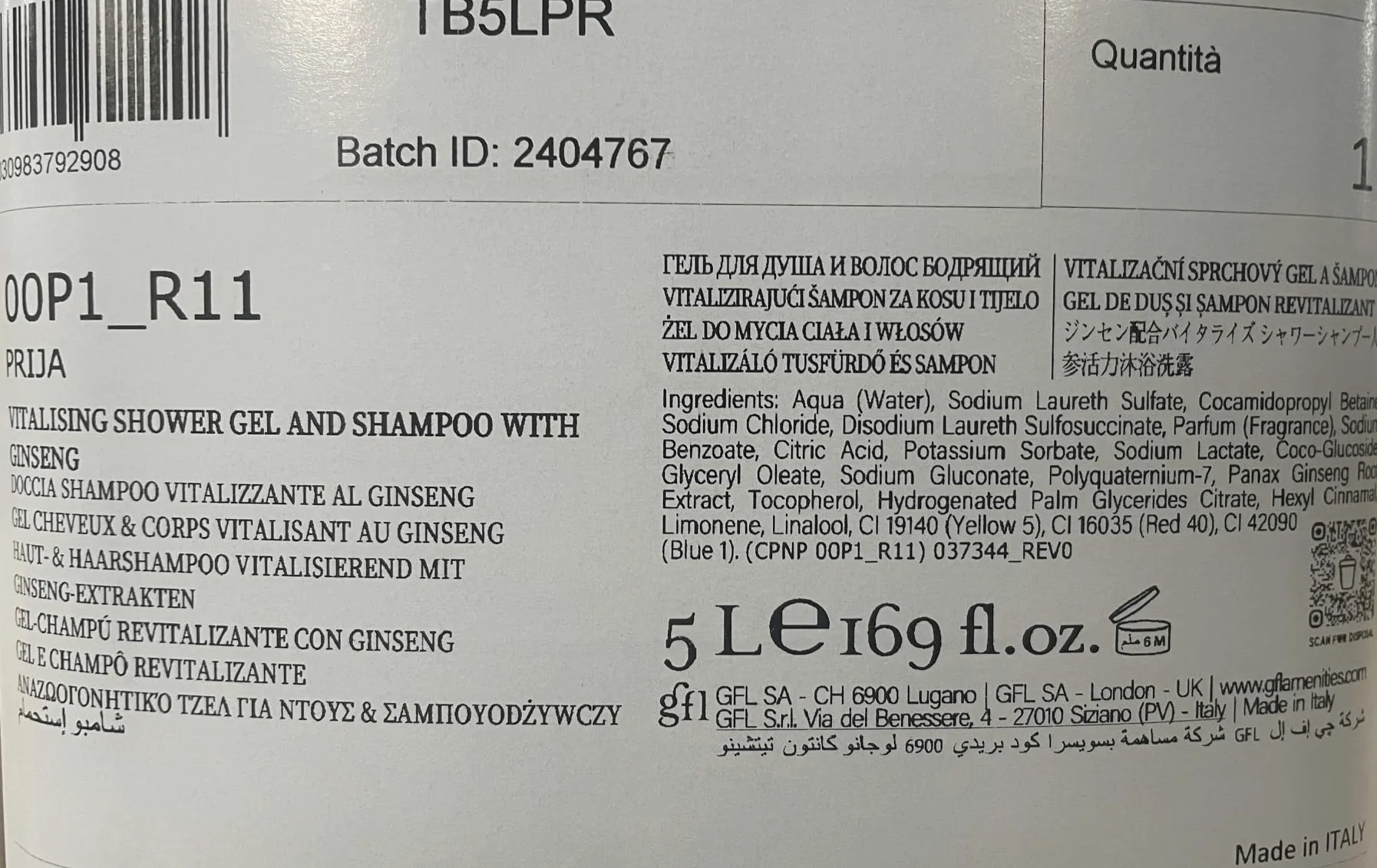 Prija Żel pod Prysznic i Szampon 2w1 - Zestaw 2 x 5L - Formuła Naturalna z Ekstraktami Roślinnymi, Delikatny dla Ciała i Włosów, Idealny do Domu, Hoteli i Spa, Wyprodukowany we Włoszech