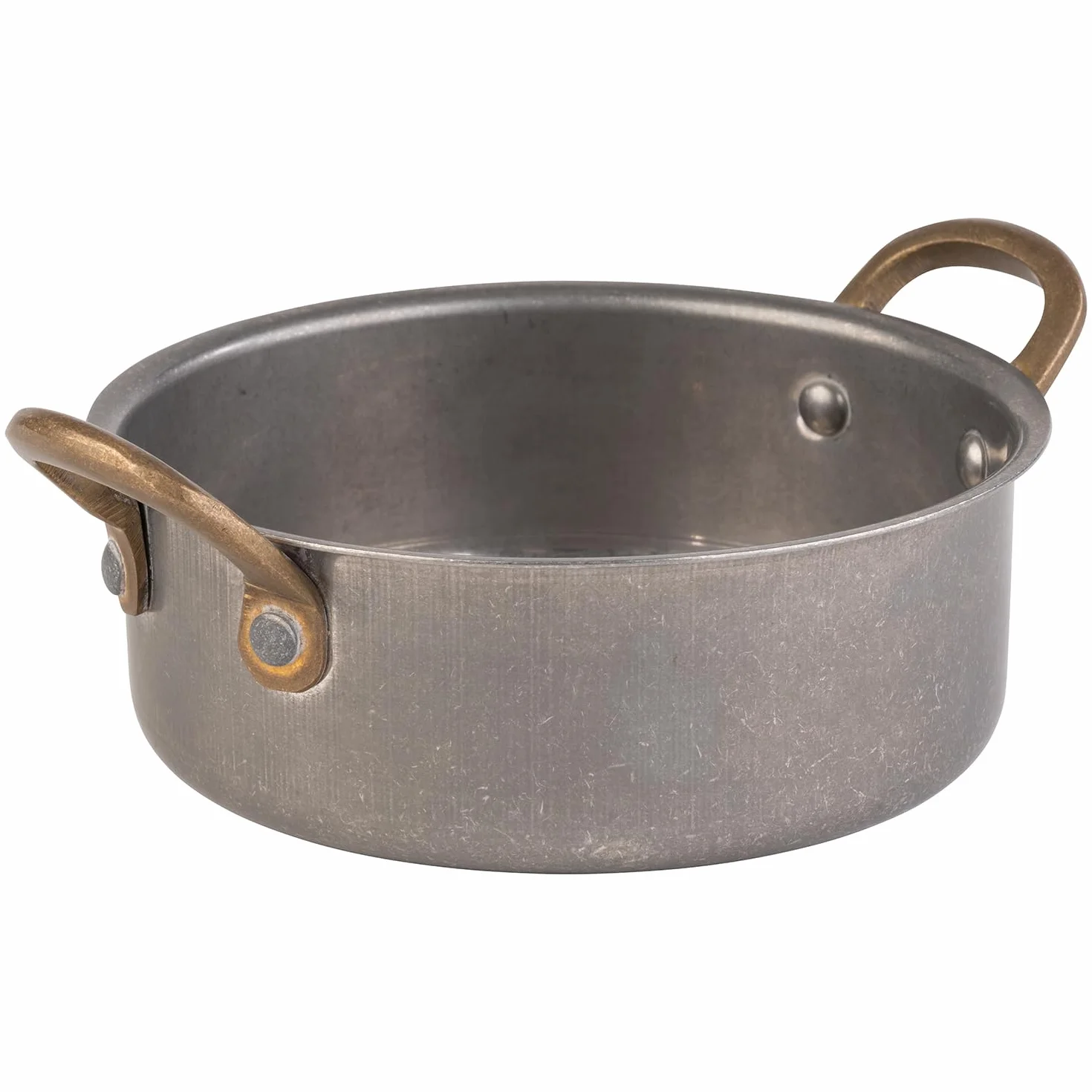 APS 40786 garnek do serwowania SNACKHOLDER, stal nierdzewna, Ø 14 cm, wysokość 5 cm, 0,55 litra, wygląd antycznej stali nierdzewnej