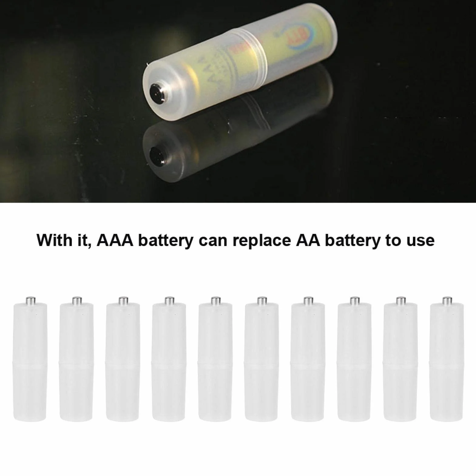 Adapter Konwertera Baterii, 10 Sztuk Adaptera Baterii AAA na AA, Adapter Konwertera Baterii AAA na AA, Uchwyt Baterii na Baterię (Przezroczysty)