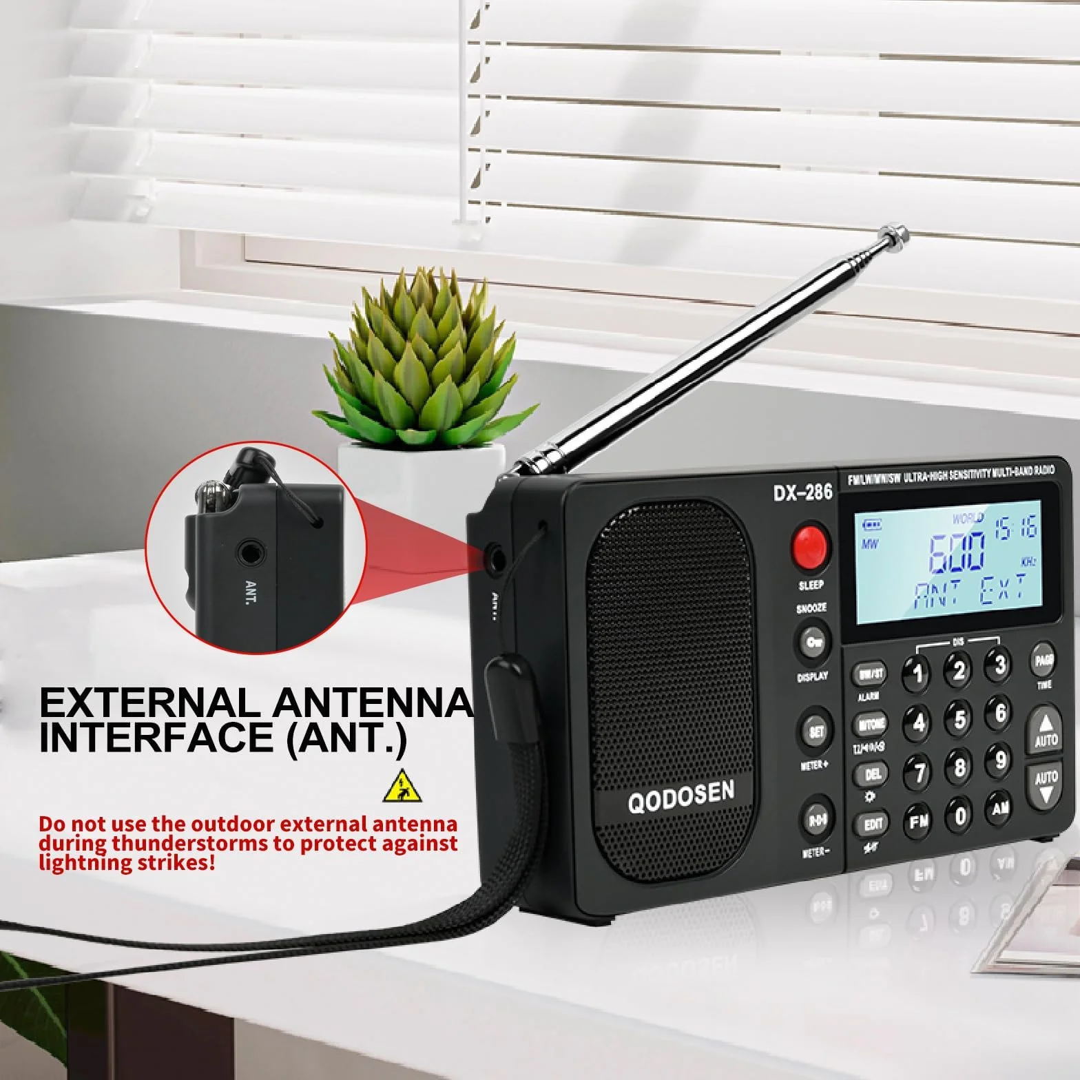 DX-286 Przenośne radio krótkofalowe FM Stereo/AM/LW/SW Bardzo czułe radio pełnopasmowe wykorzystujące układ TEF6686, wyposażone w wyświetlacz LCD, budzik RDS i akumulator 18650 (czarne)