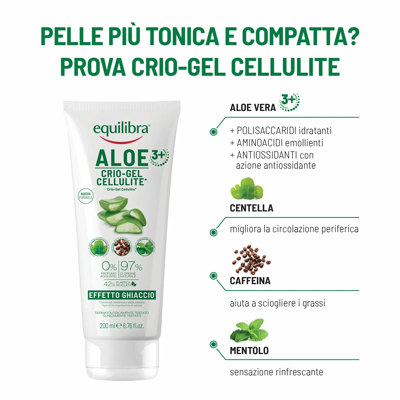 equilibra Ciało, Aloe Crio-Gel Cellulit, świeży żel na bazie aloesu i aloesu 3+, wspomaga krążenie peryferyjne, przeciwdziała zatrzymywaniu wody, cellulit i skórka pomarańczowa, 200 ml