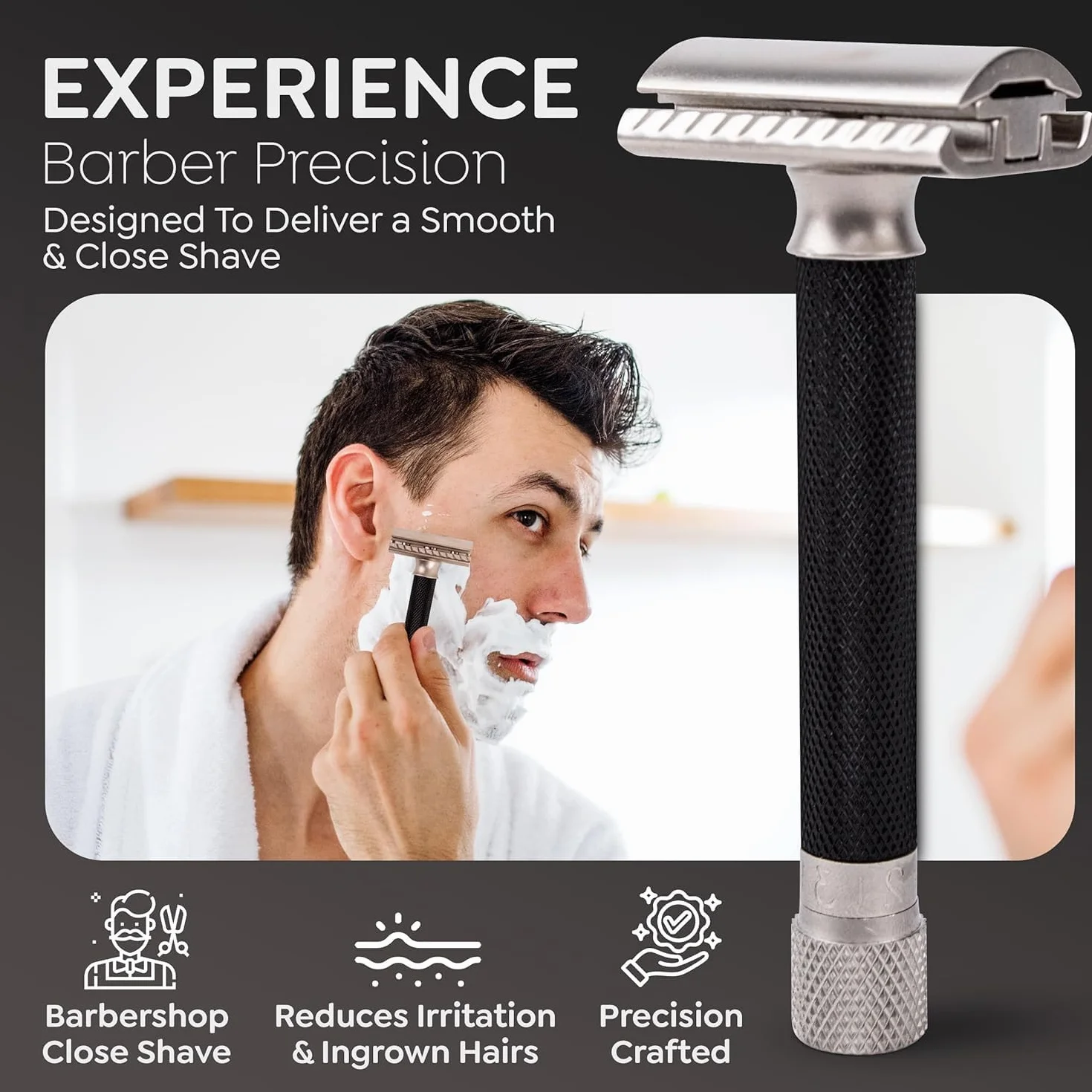 Parker Safety Razor Wariant regulowana dwustronna maszynka do golenia i 5 ostrzy premium - (metaliczna) grafitowa