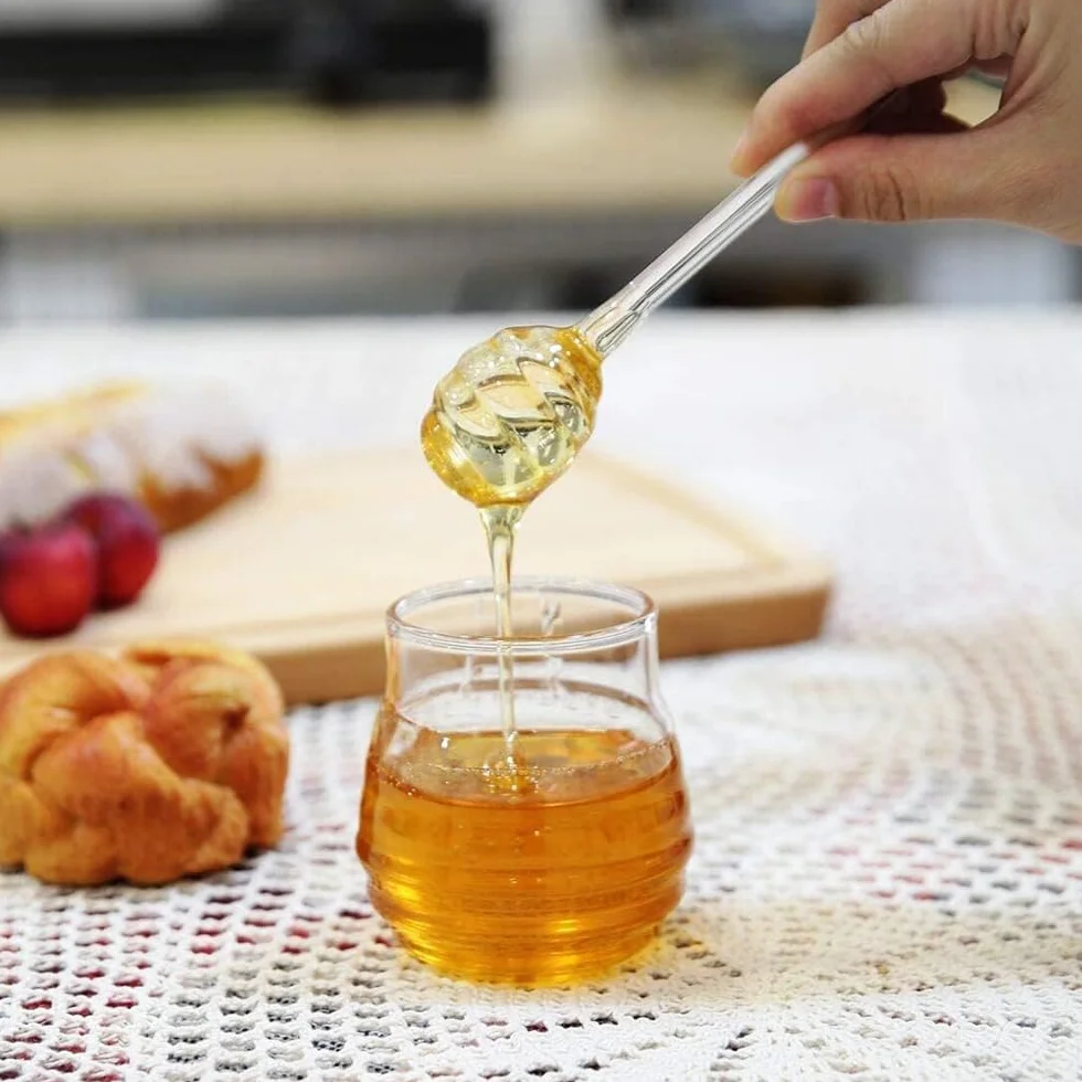 Szklany garnek na miód 500 ml z łyżeczką i pokrywką