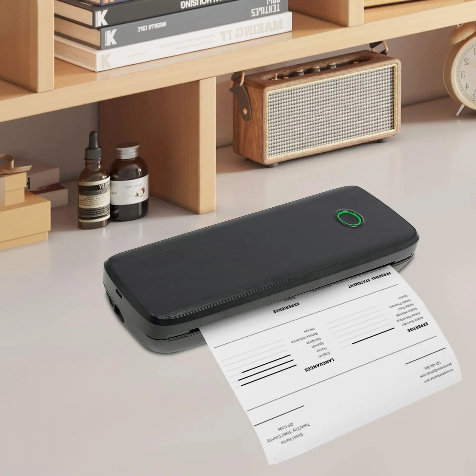 Przenośna mini drukarka termiczna, drukarka bez tuszu Bluetooth, kompatybilna z systemami Android i iOS, idealna do dokumentów, notatek, etykiet (czarna)