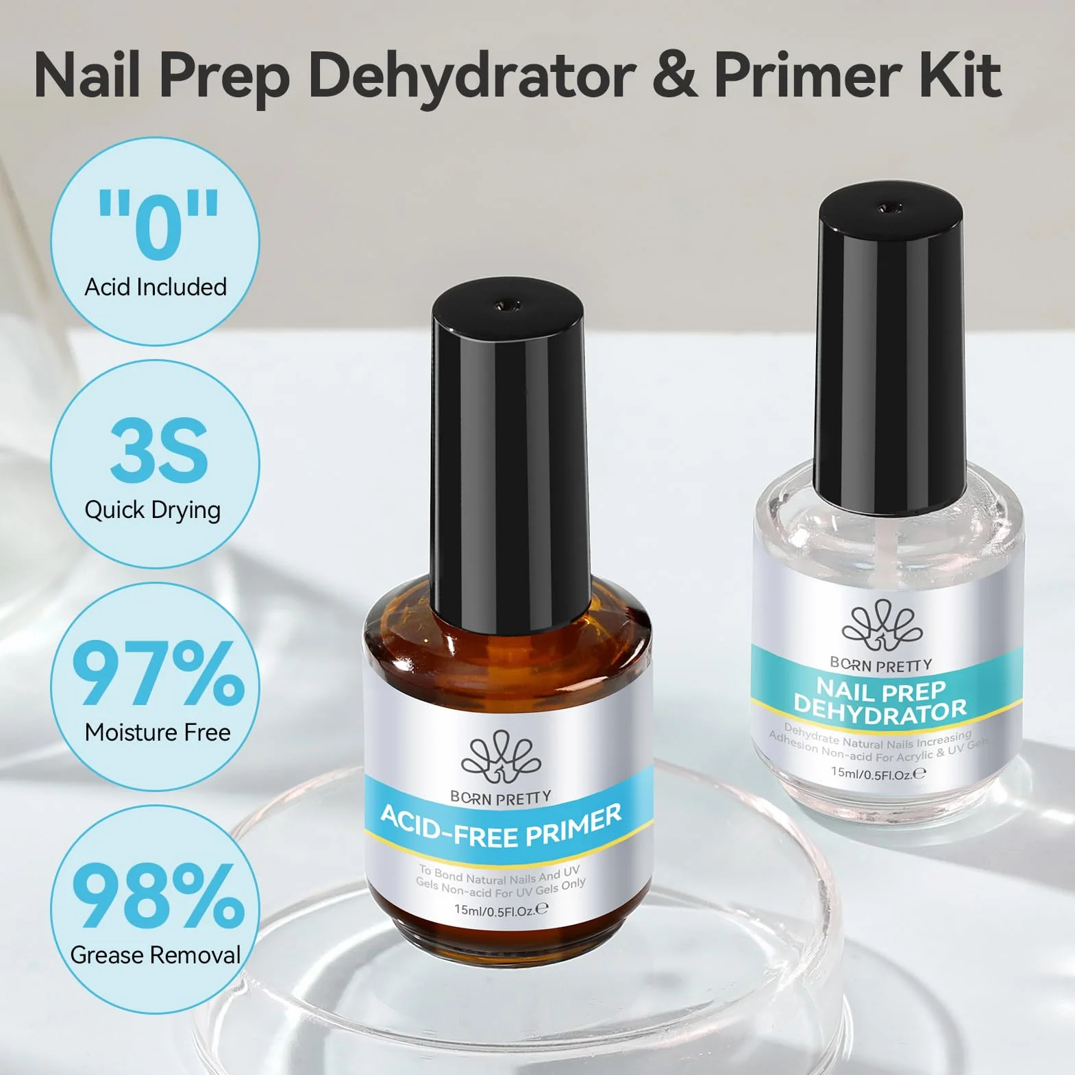 Born Pretty Nail-Primer Semi permanentny lakier do paznokci z dehydratorem do paznokci UV, akryl do paznokci bez użycia paznokci - Primer Pro Bond Prep Natural Dehydrate Bond Żel do paznokci