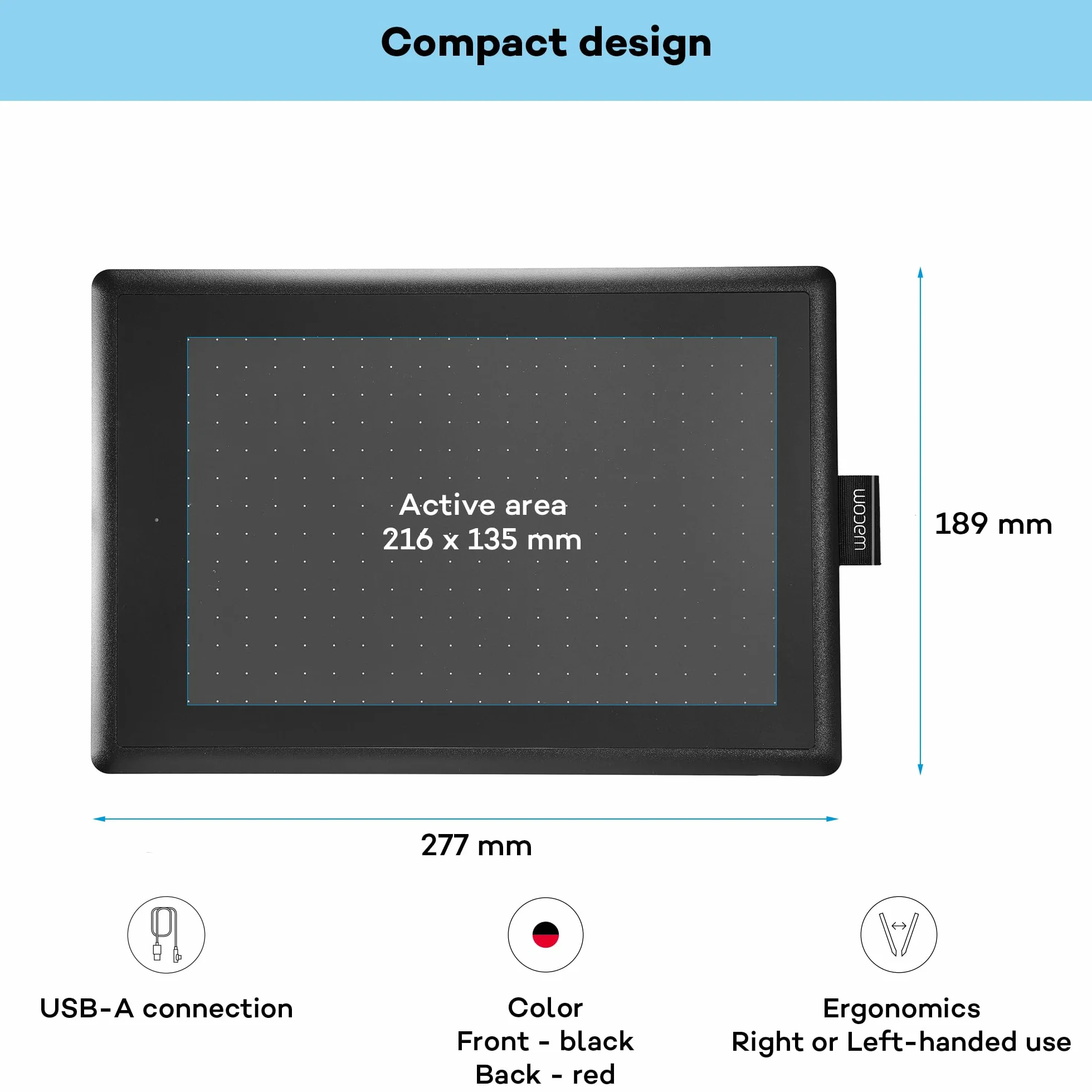 Wacom One by Wacom tablet z rysikiem wrażliwym na nacisk, Odpowiedni dla Windows, Mac i Chromebook, Medium, Czarny/Czerwony