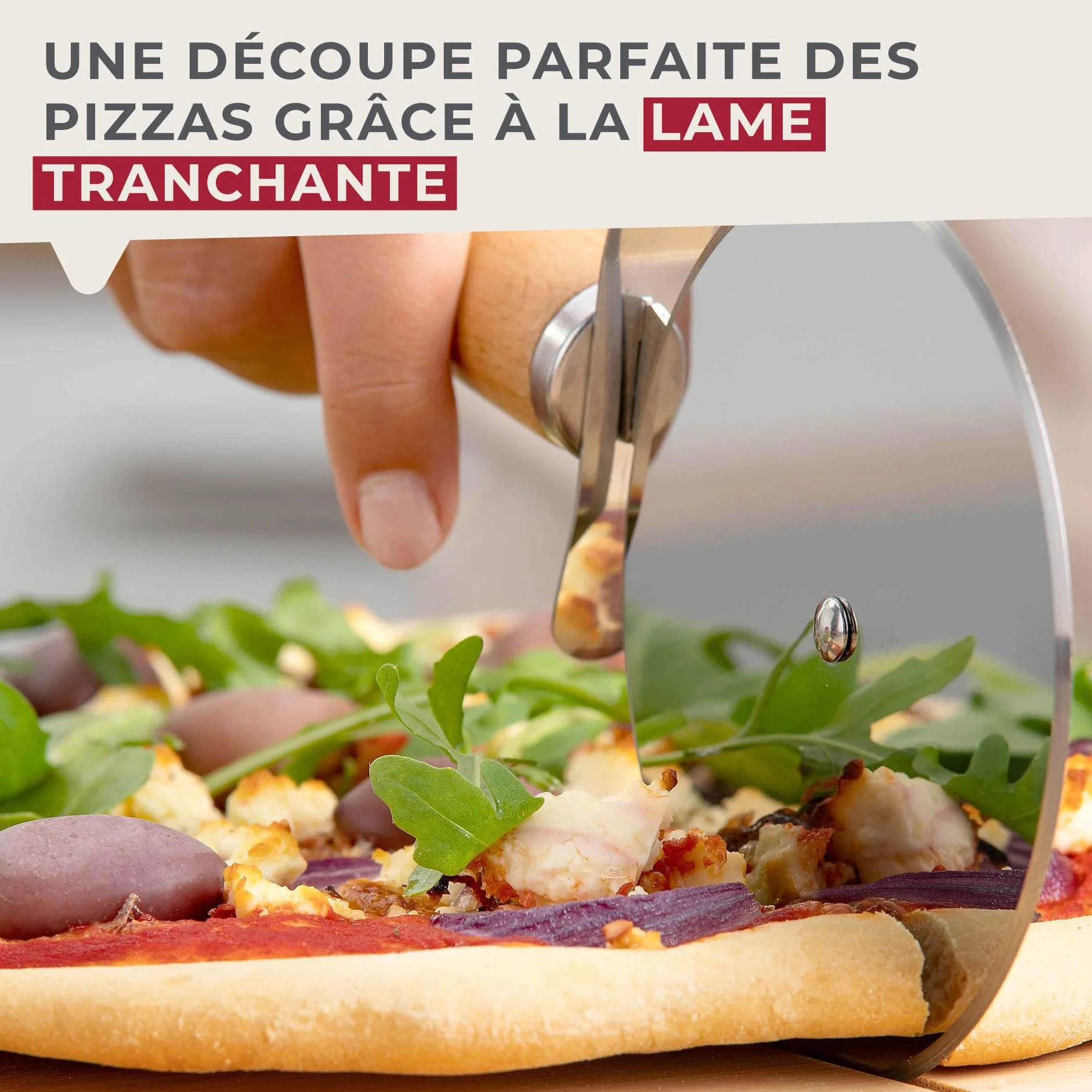 Fackelmann Nóż do pizzy XXL do pizzy i tart – koło do pizzy z ostrym ostrzem ze stali nierdzewnej – wałek do pizzy z ergonomicznym uchwytem z drewna bukowego – ok. 23 cm