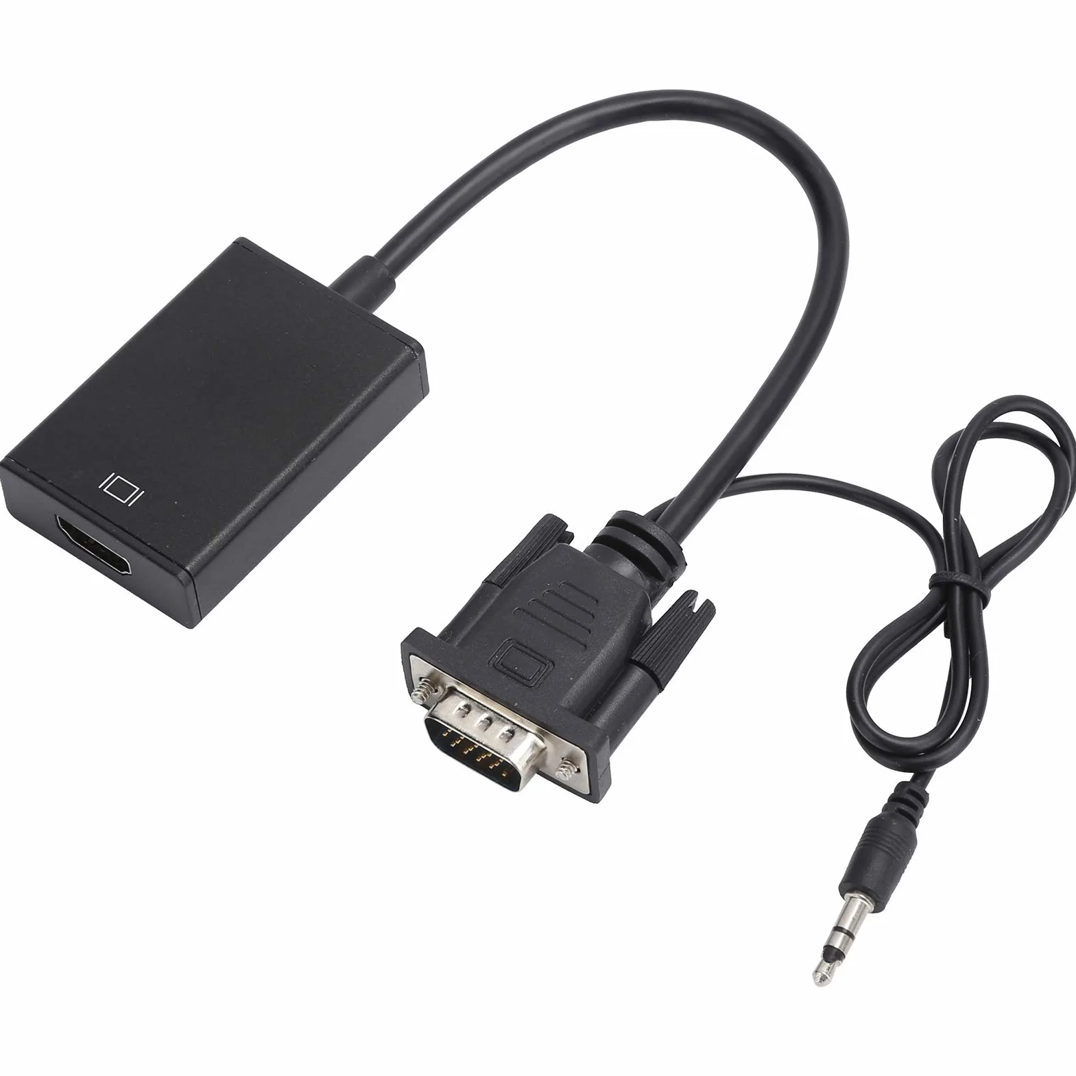 Konwerter VGA na HDMI, przenośny męski VGA （komputer, laptop） na HDMI żeński （telewizor, wyświetlacz, projektor） adapter Kabel analogowo-cyfrowy, obsługa 1080P / 60Hz(czarny)